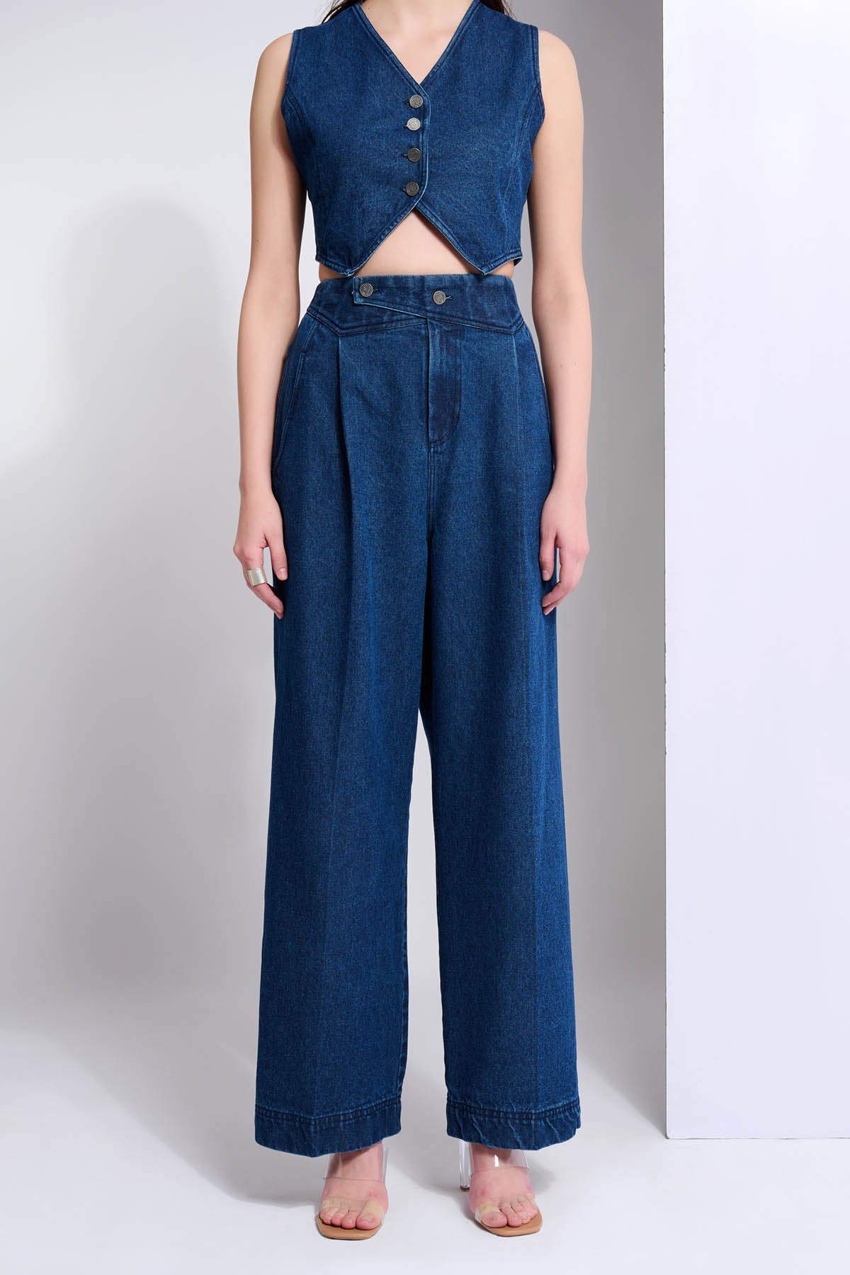 Vanten Denim Buttons Baggy Trousers for women online at ScrollnShops