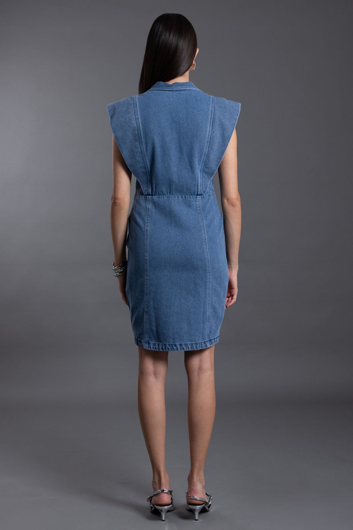 Denim Collar Zip Mini Dress