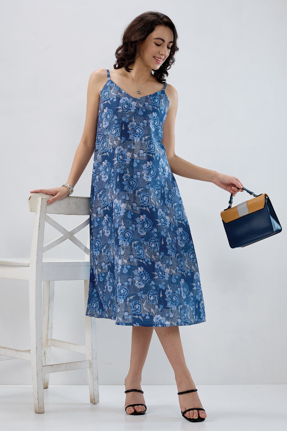 Buy Denim Cotton Sleeveless Dress for Women by SNEHA B Designer online available at scrollnshops