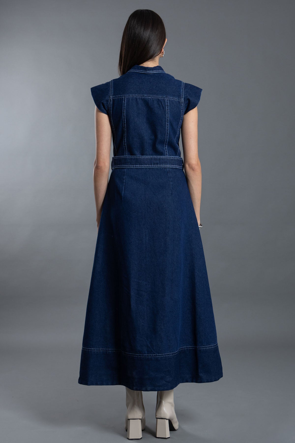 Denim Midi Collar Dress & Belt