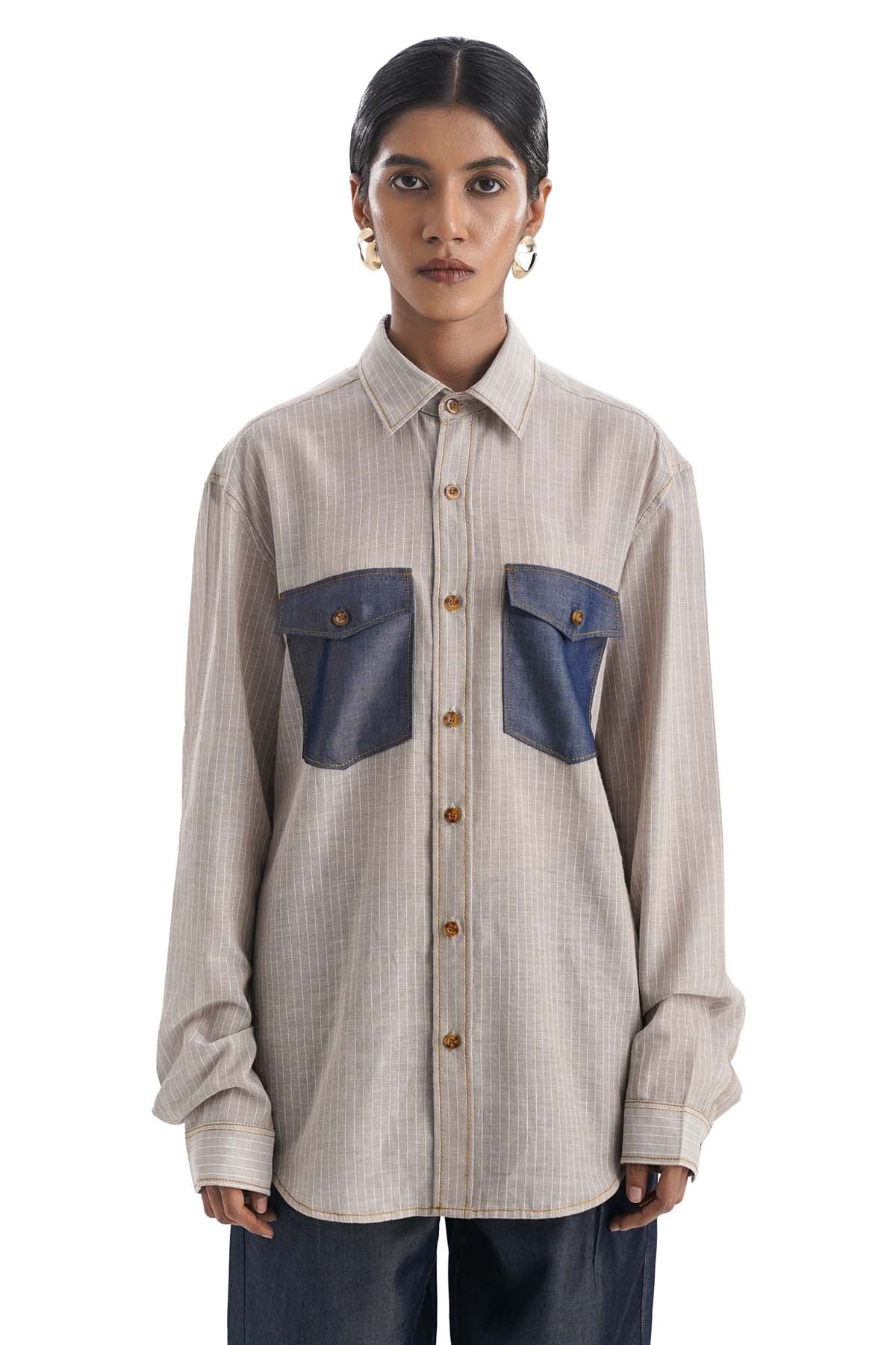Denim Pocket Fawn Stripe Shirt