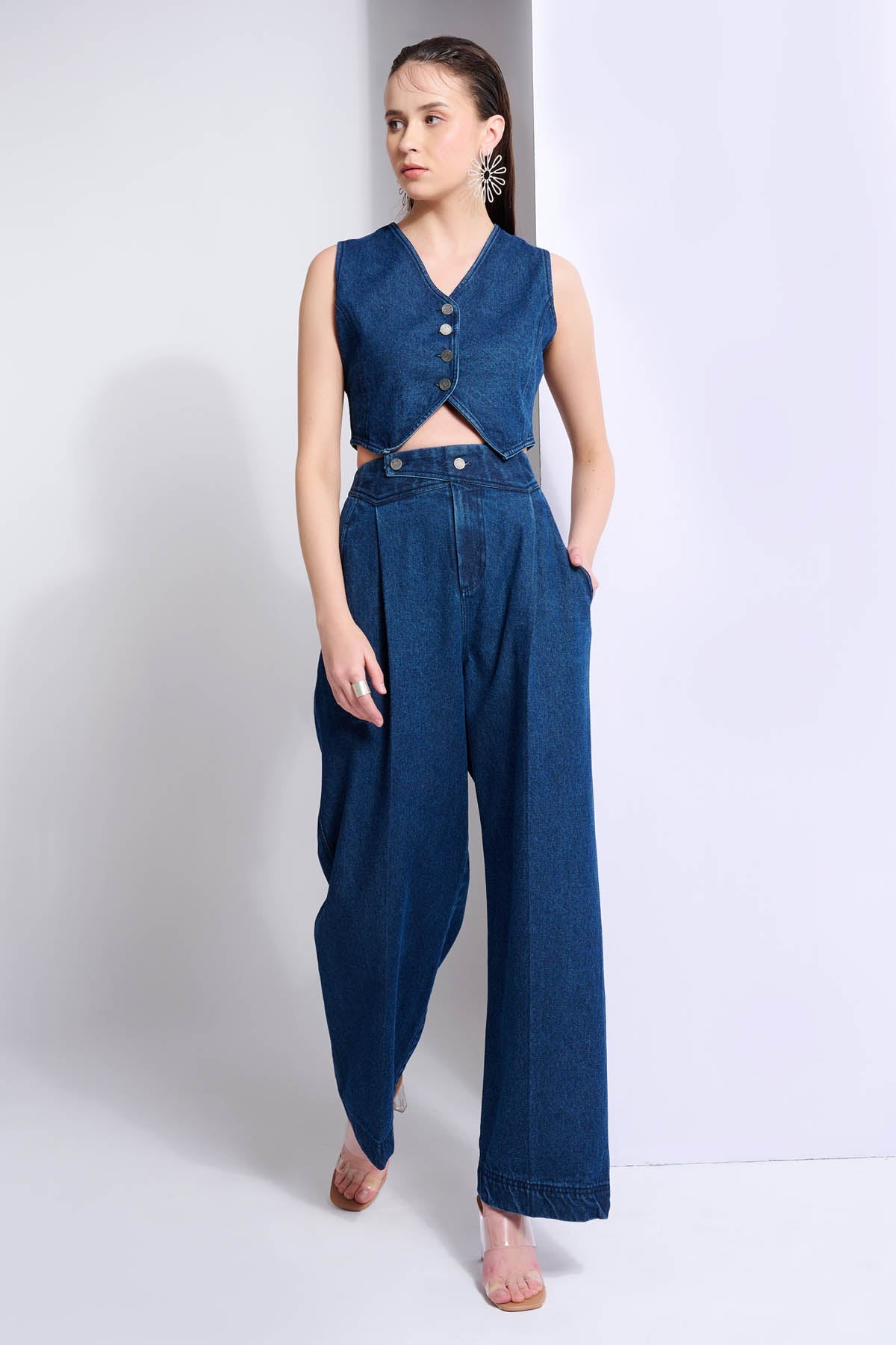 Vanten Denim Waistcoat And Trousers for women online at ScrollnShops