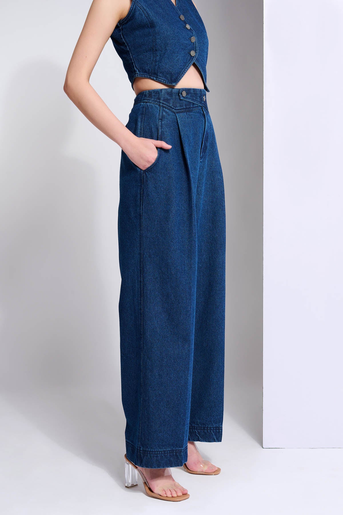 Denim Buttons Baggy Trousers