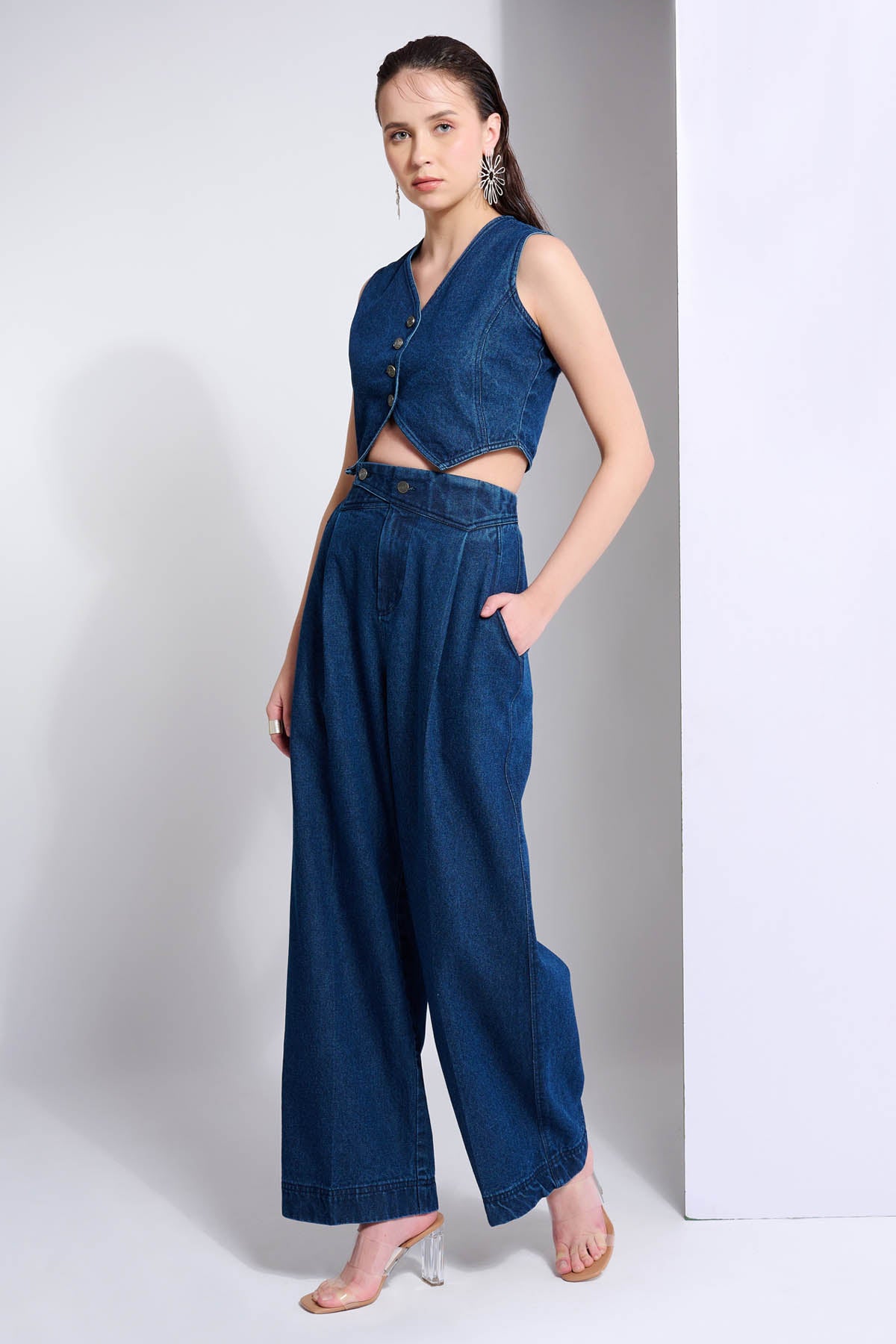 Denim Buttons Baggy Trousers