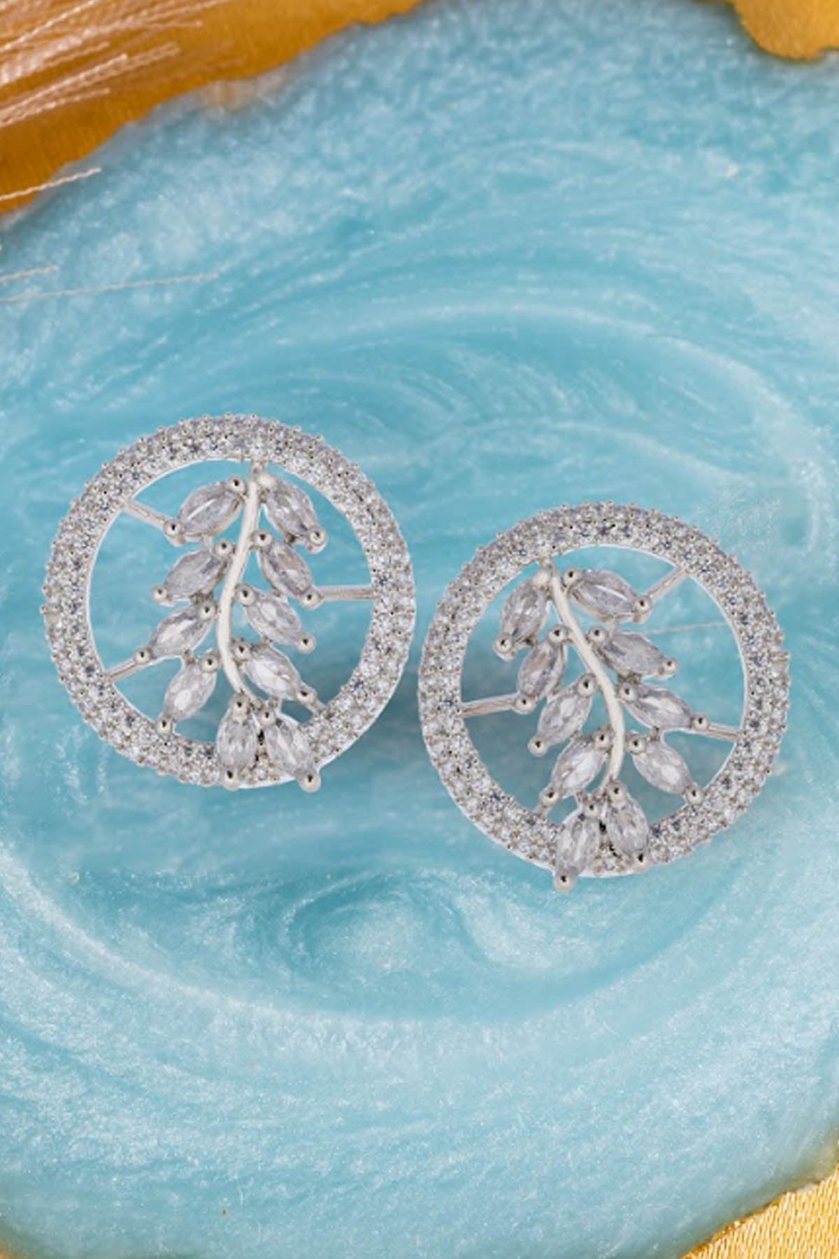 Diamond Leaf Studded Earrings