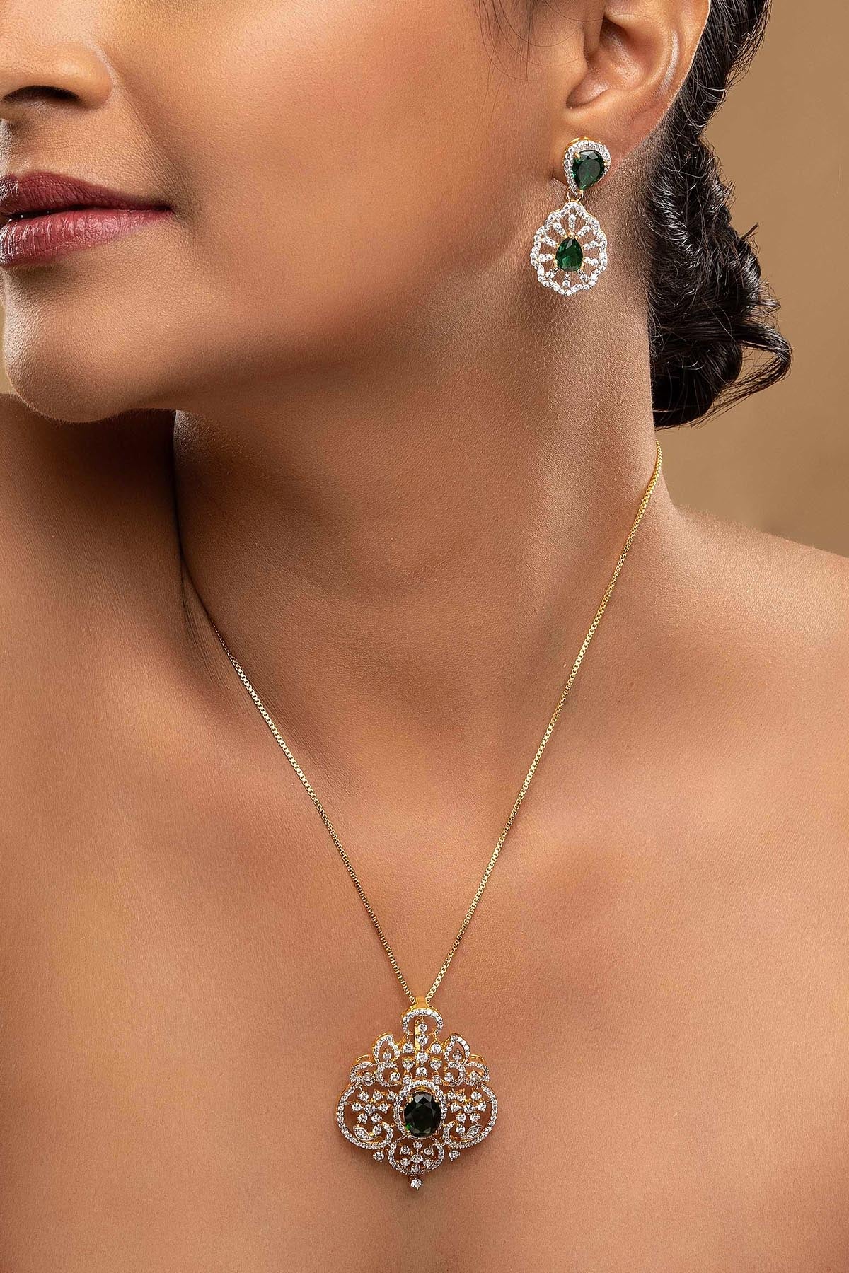 Buy Diamond Danglers & Pendant Set for women by Sica online available at scrollnshops