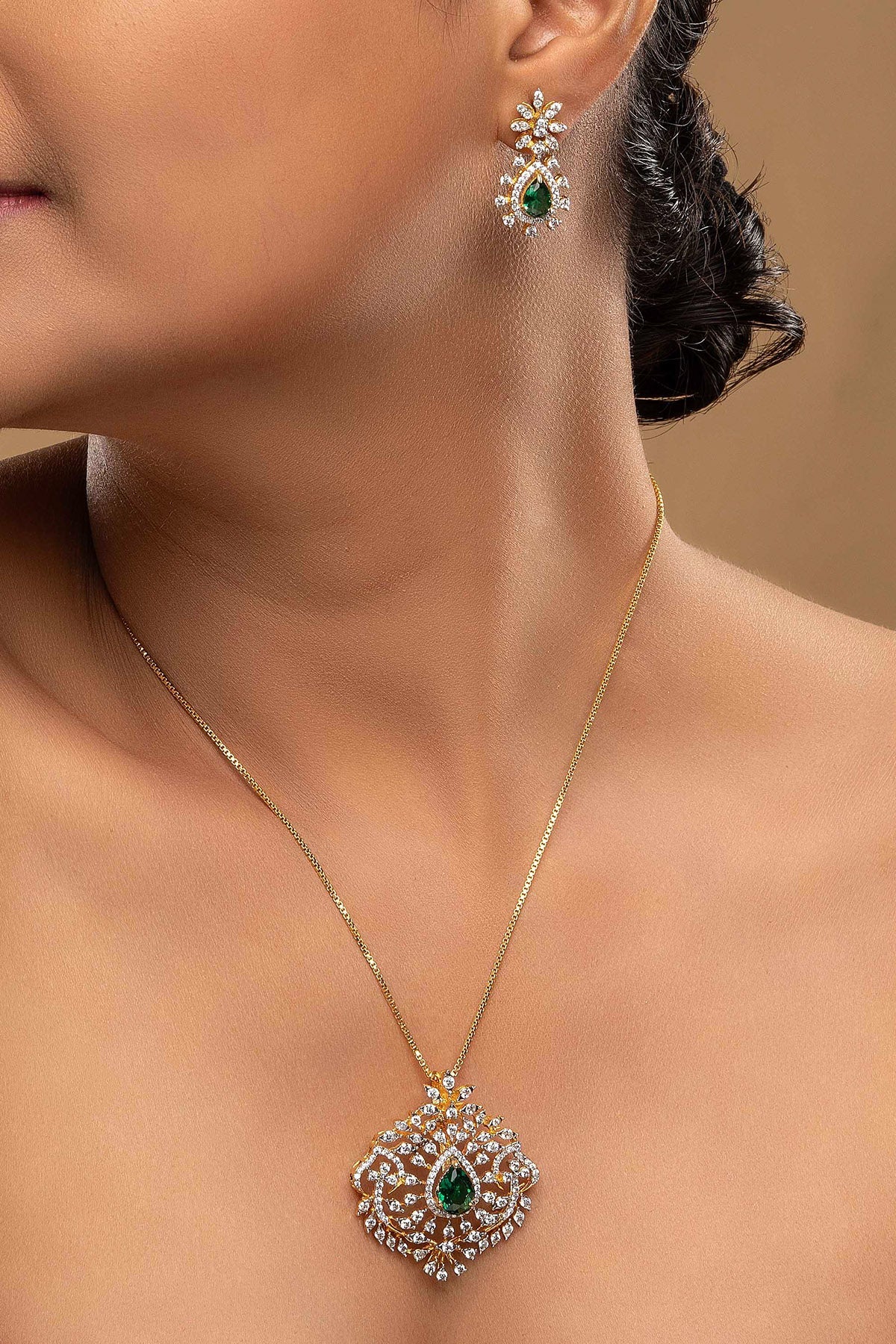 Buy Diamond Gold Plated Pendant Set for women by Sica online available at scrollnshops