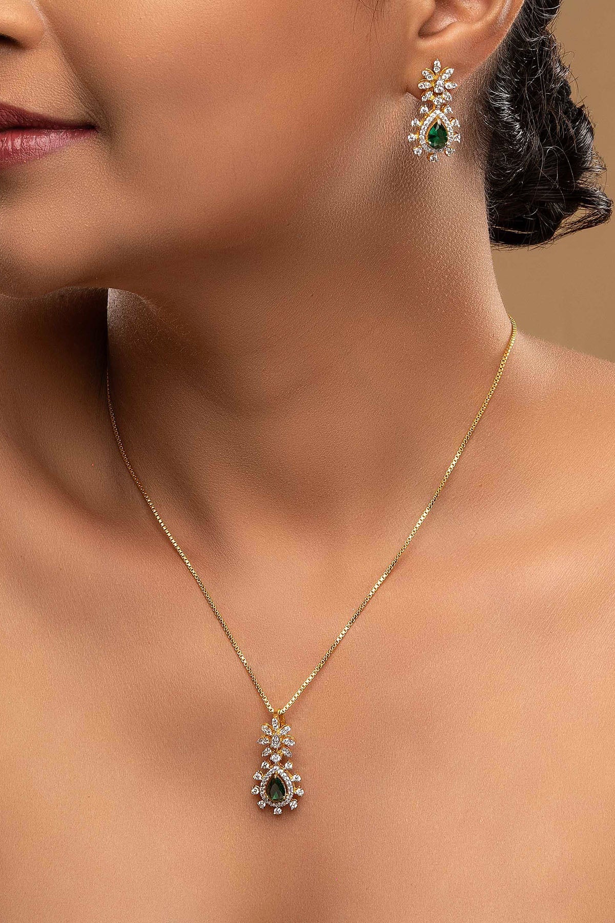 Buy Diamond Green Drop Pendant Set for women by Sica online available at scrollnshops
