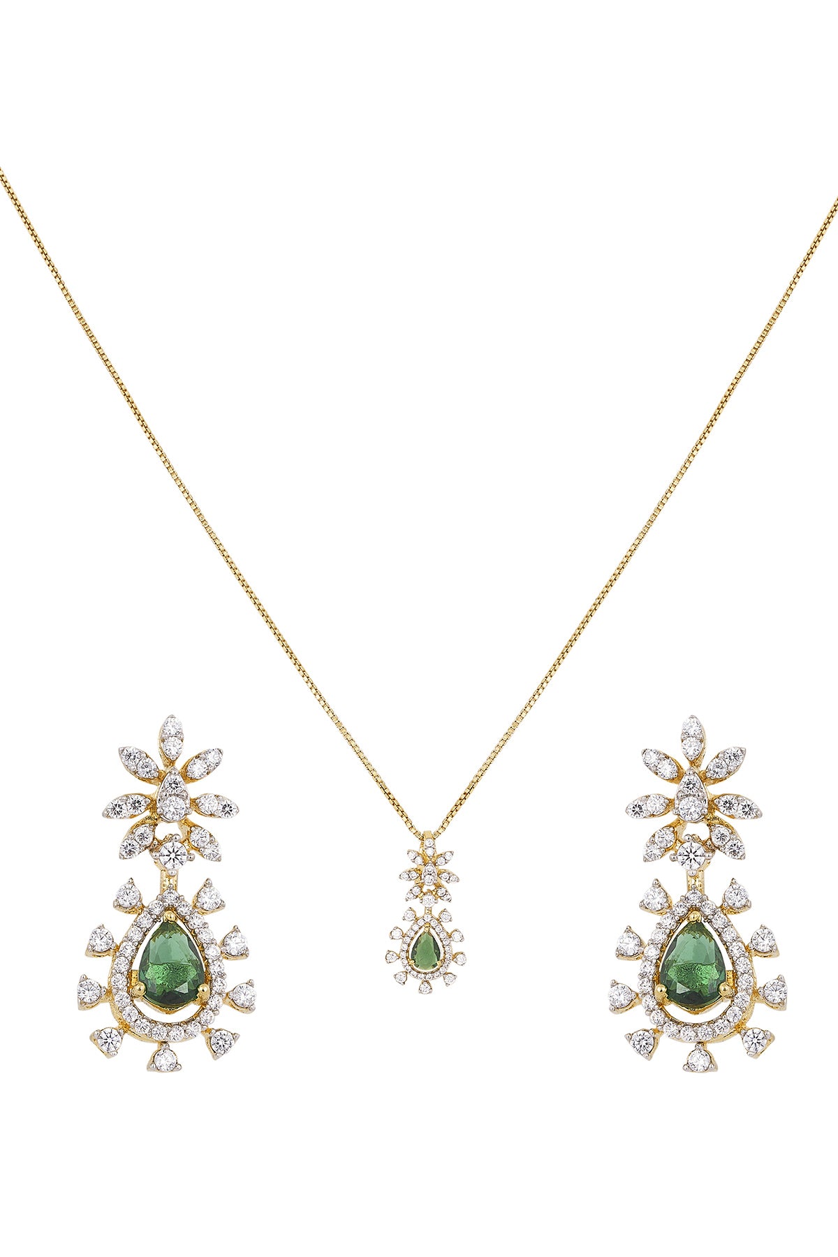 Diamond Green Drop Pendant Set