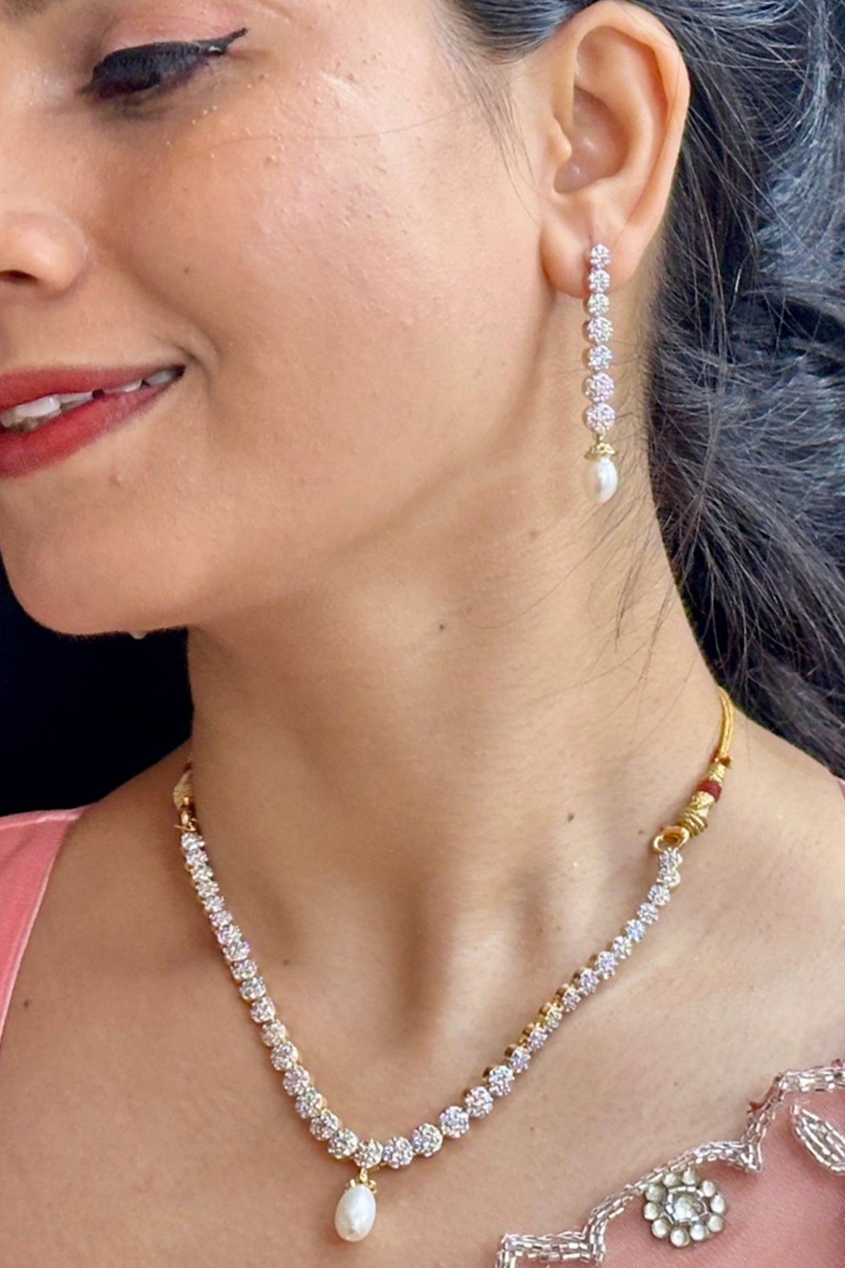 Buy Diamond & Pearl Jewellery Set for women by J Pearls online available at scrollnshops