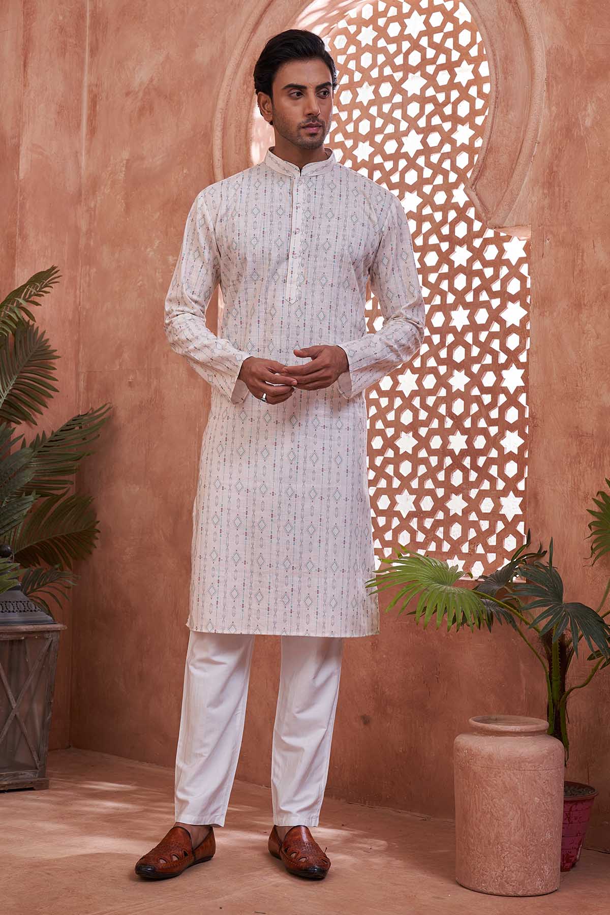 Buy Diamond Printed Cotton Kurta by SNEHA B - Men for online at ScrollnShops