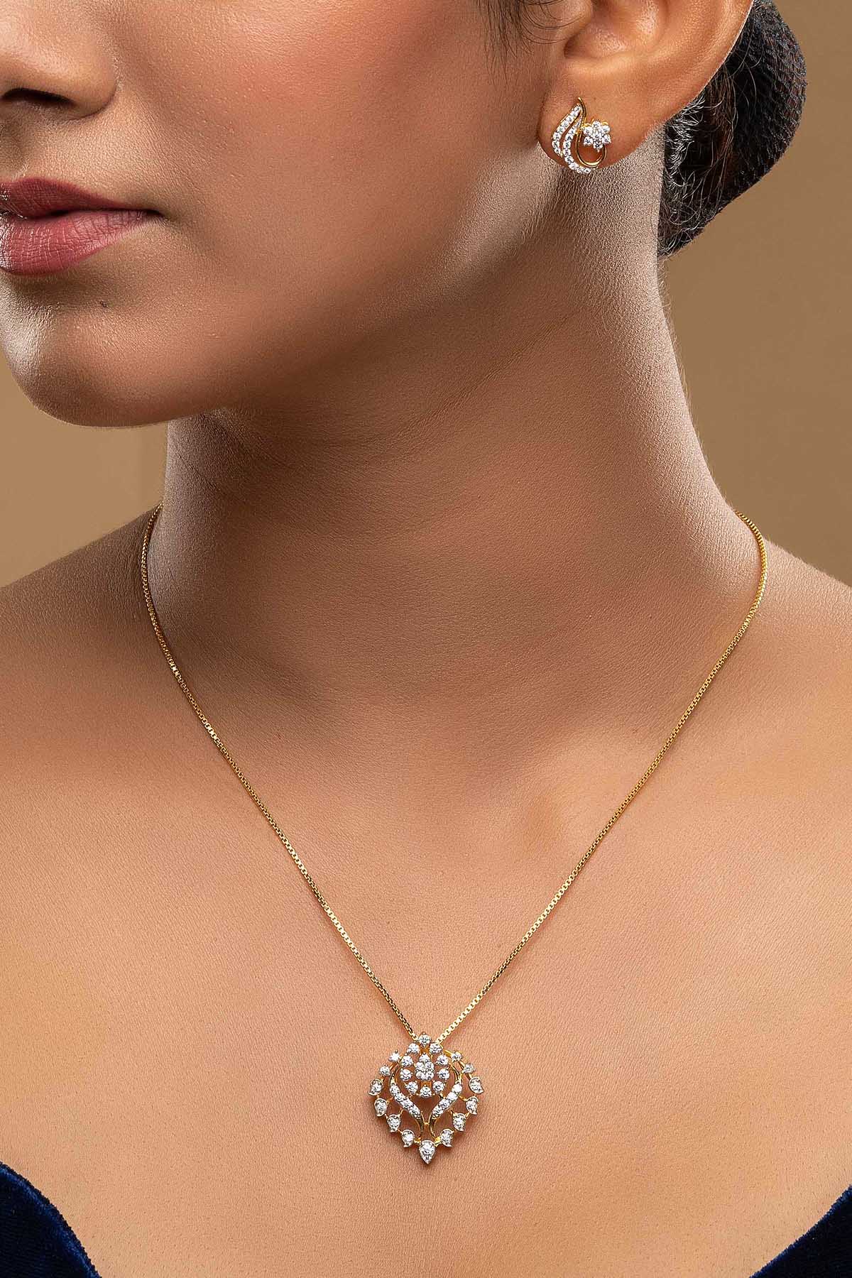Buy Diamond Studed Gold Pendant Set for women by Sica online available at scrollnshops