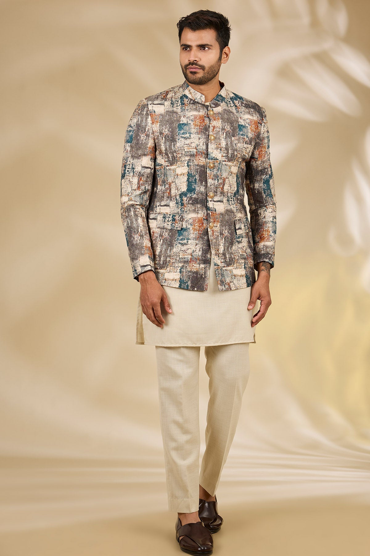 Buy Digital Printed Beige Kurta Set for women by Manish Nagdeo online available at scrollnshops