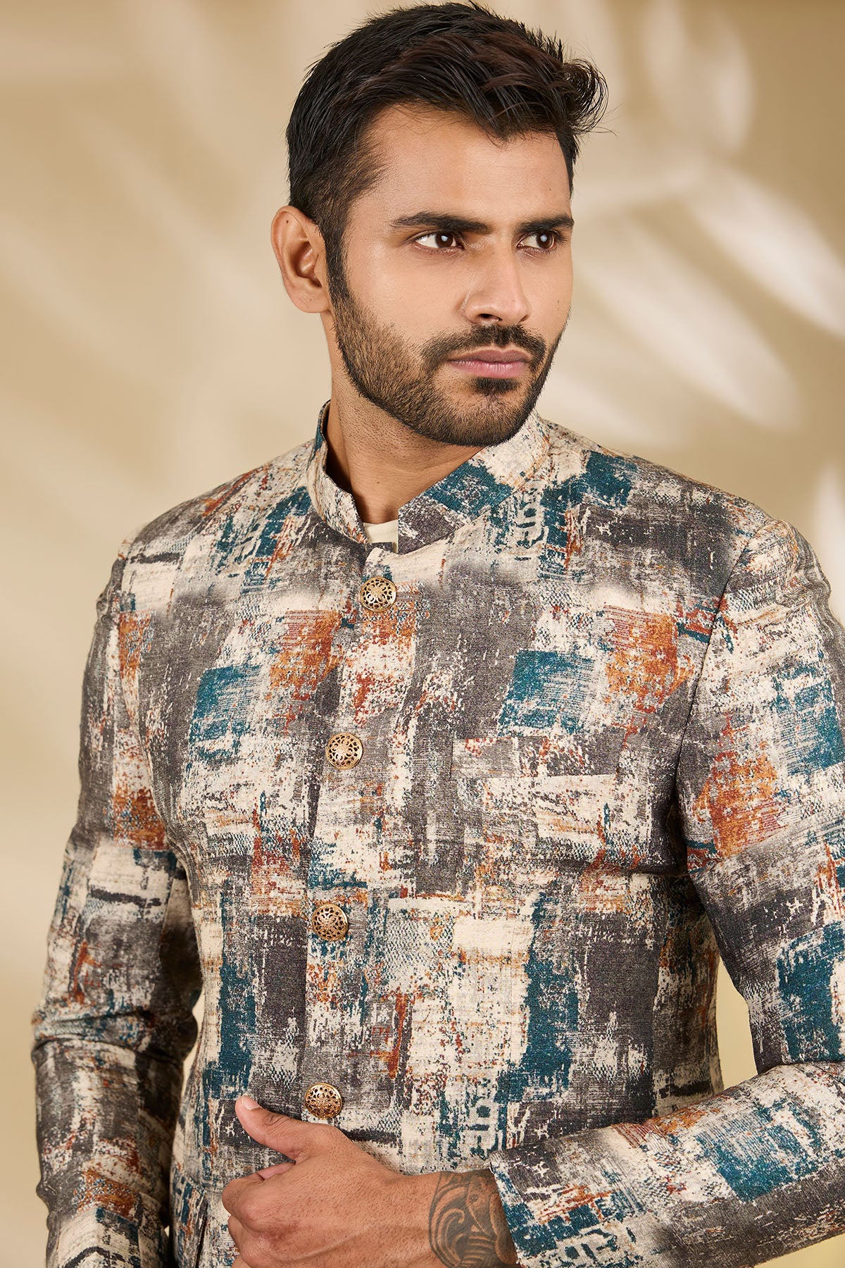 Digital Printed Beige Kurta Set