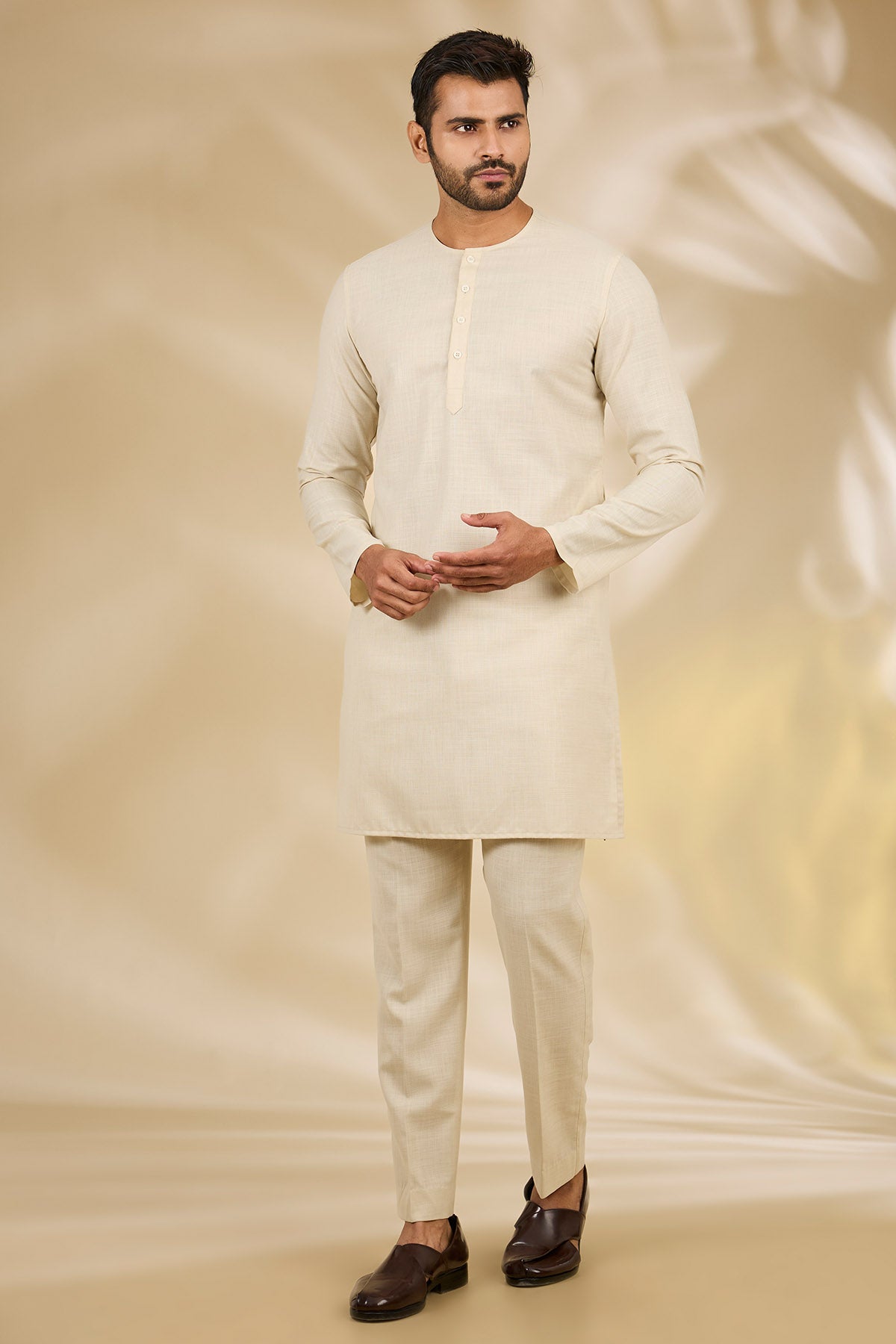 Digital Printed Beige Kurta Set