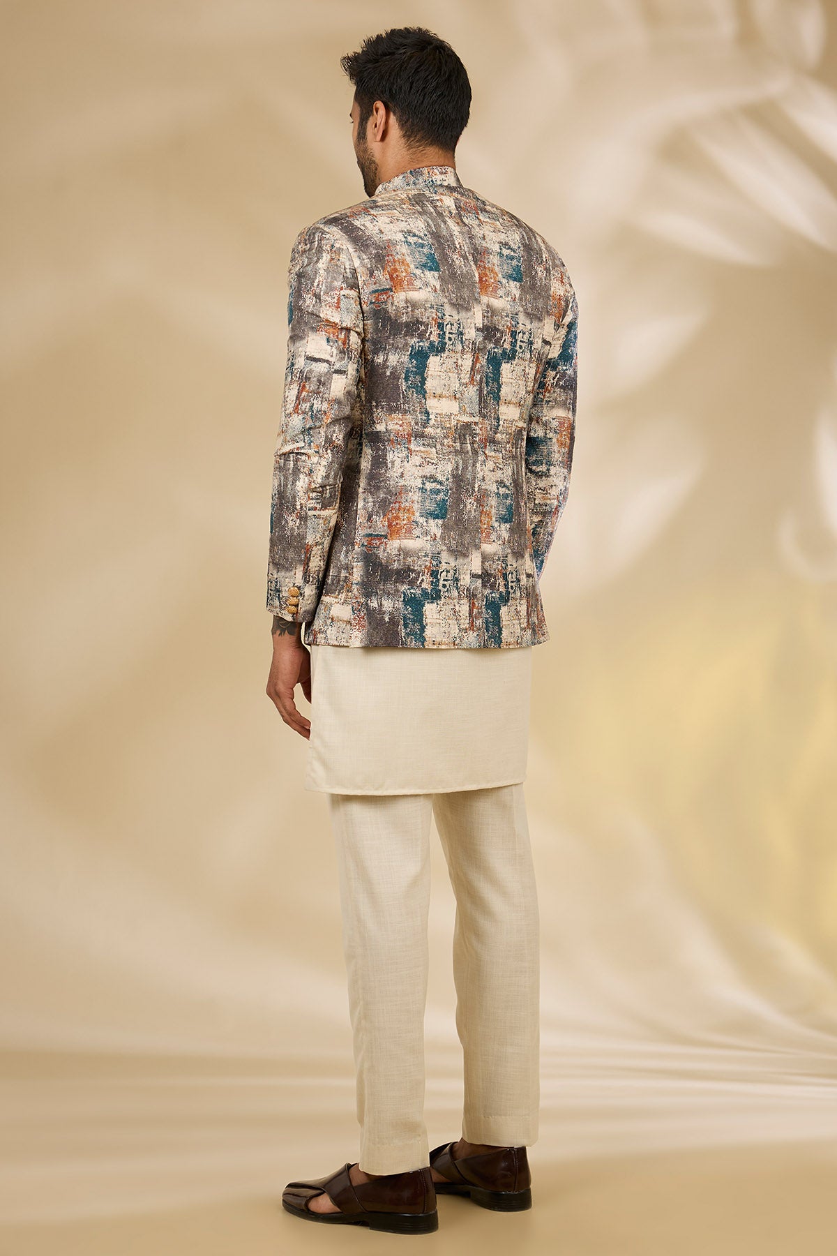 Digital Printed Beige Kurta Set