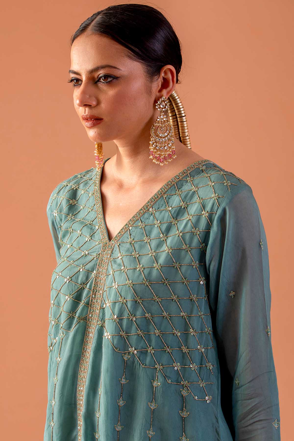 Dirt Blue Embroidered Kurta Set