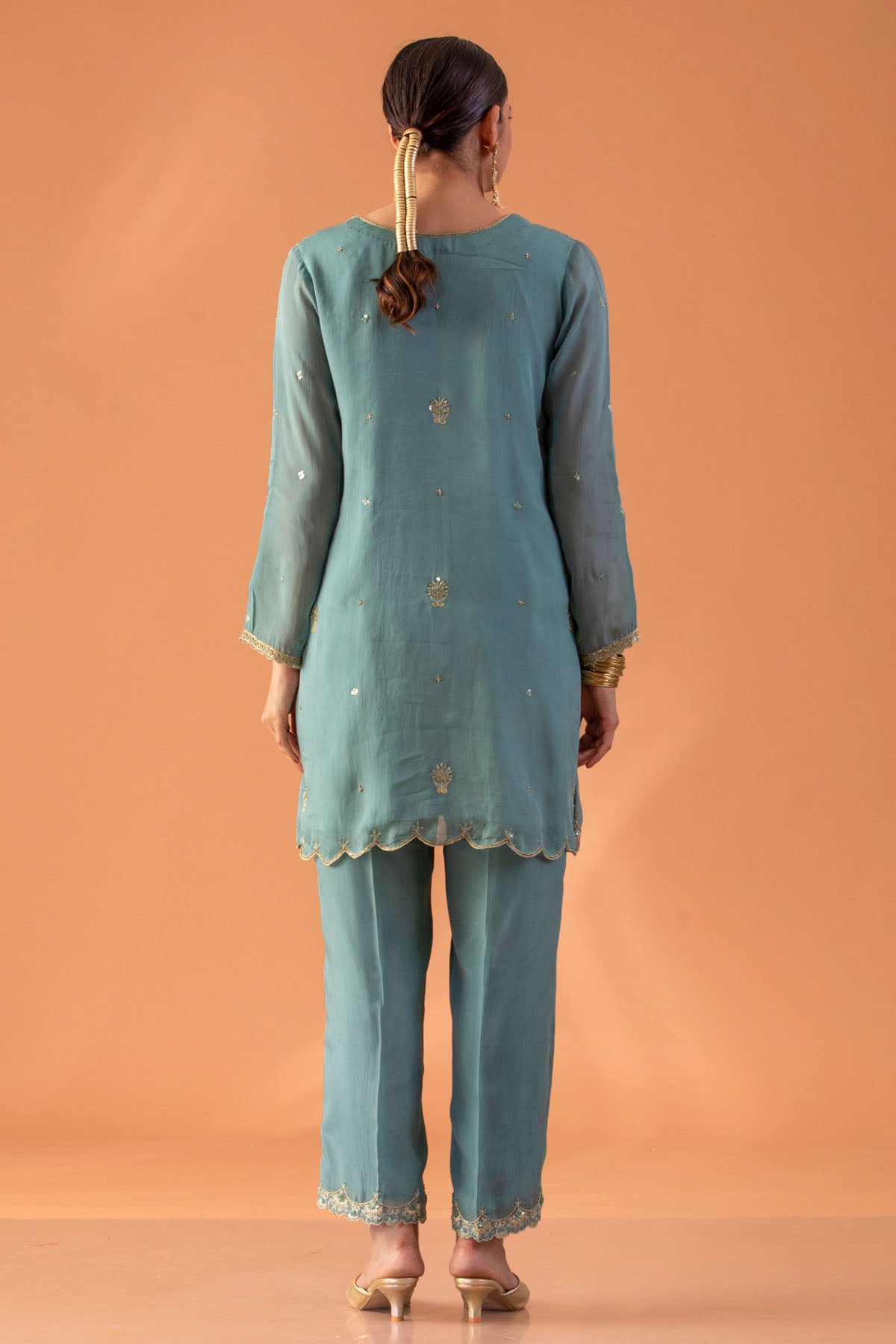 Dirt Blue Embroidered Kurta Set