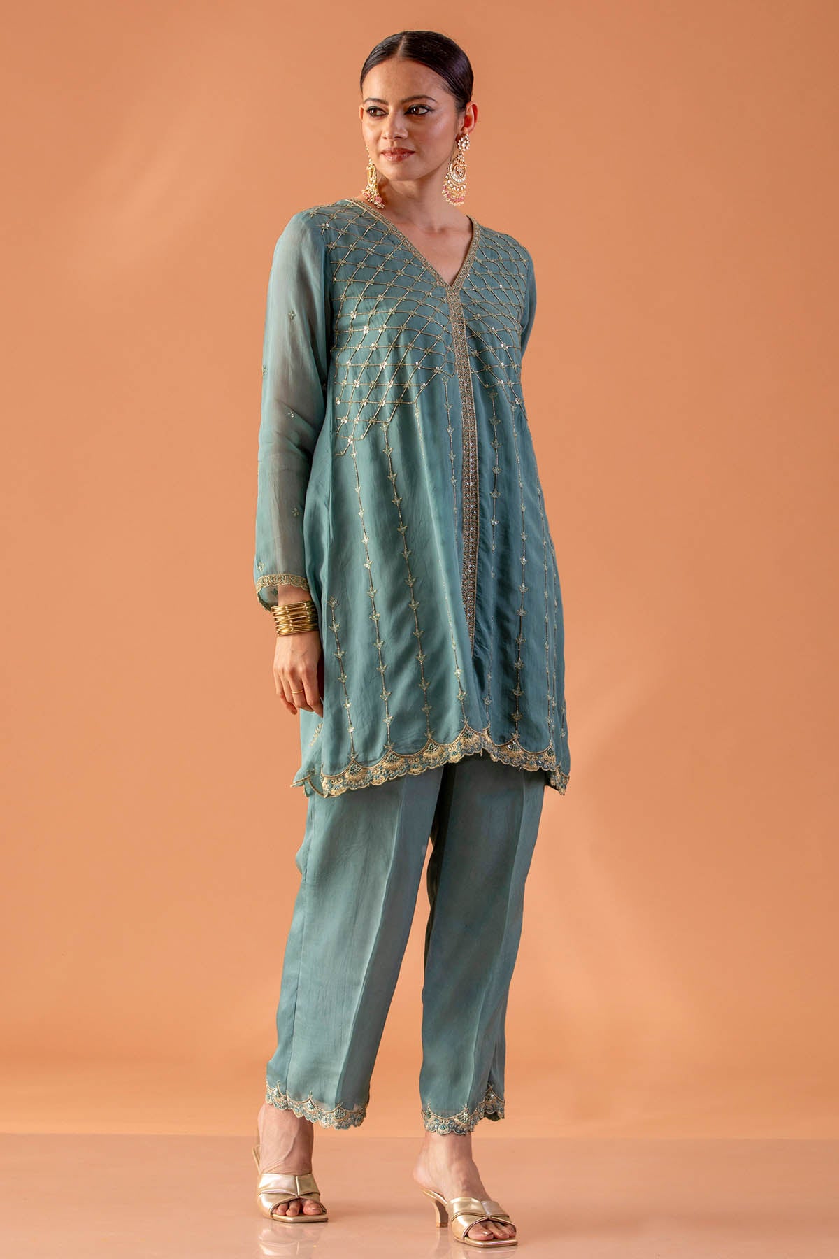 Dirt Blue Embroidered Kurta Set