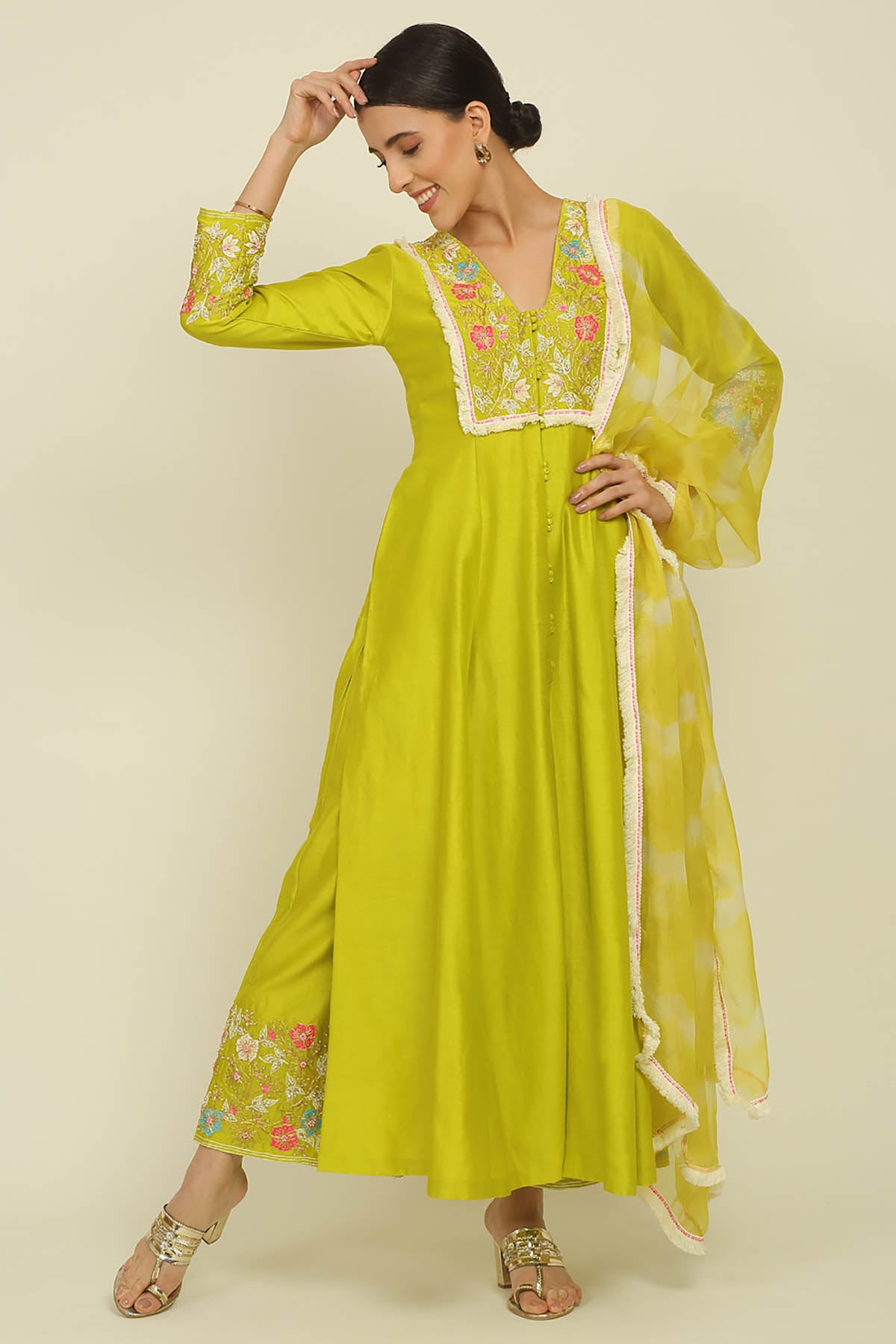 Lime Green Chanderi Kurta Set