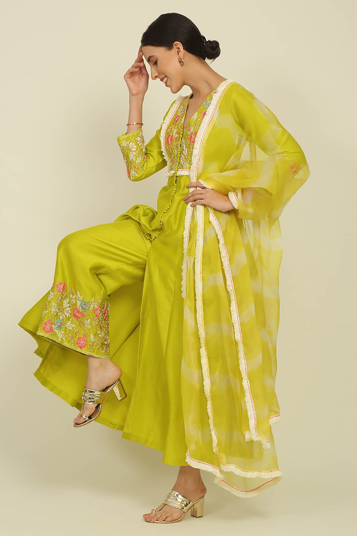 Lime Green Chanderi Kurta Set