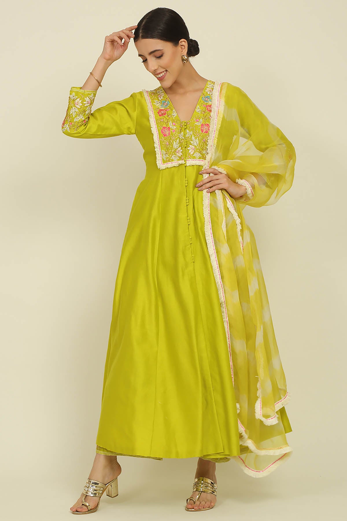 Lime Green Chanderi Kurta Set