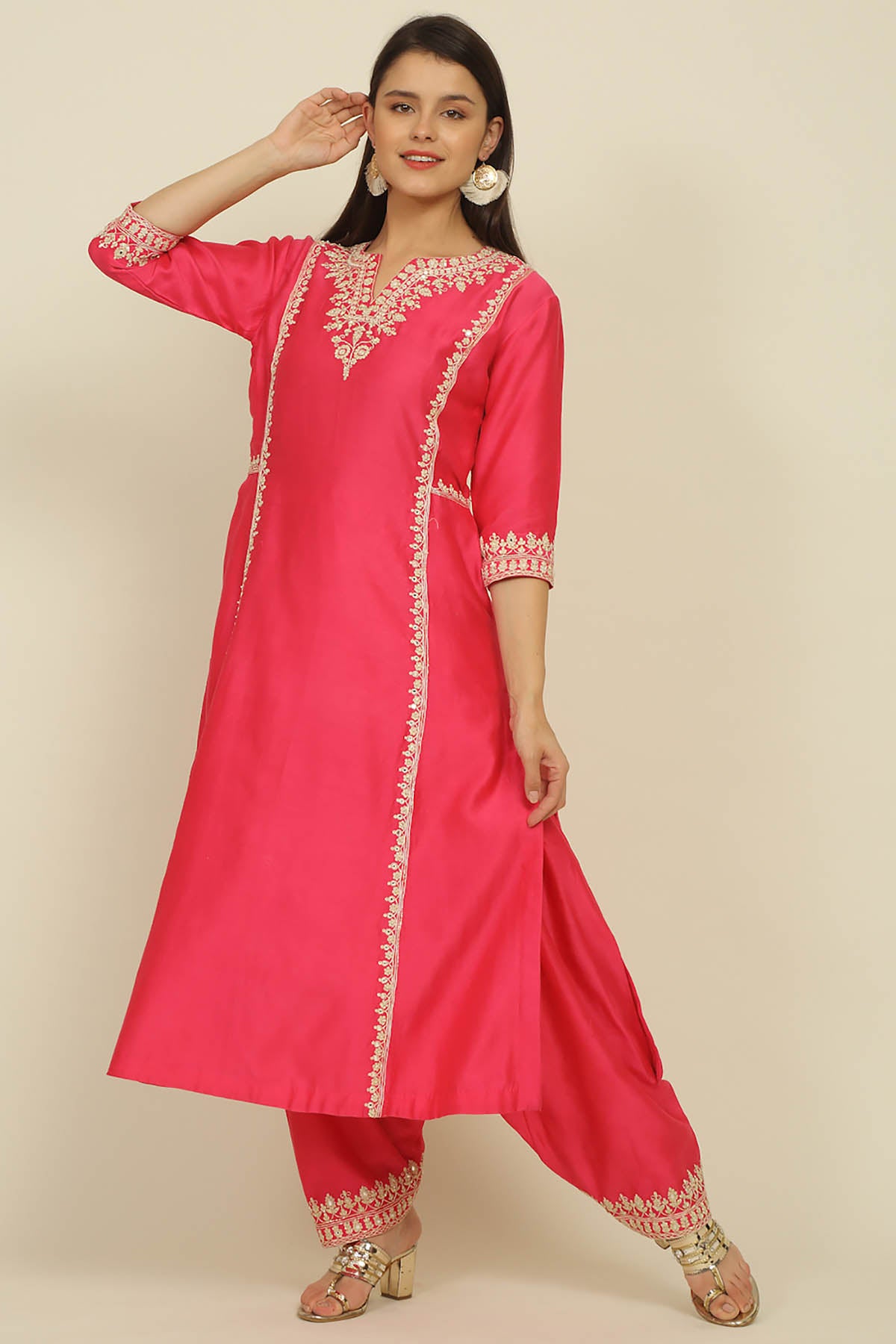 Fuchsia Chanderi Dori Kurta Set