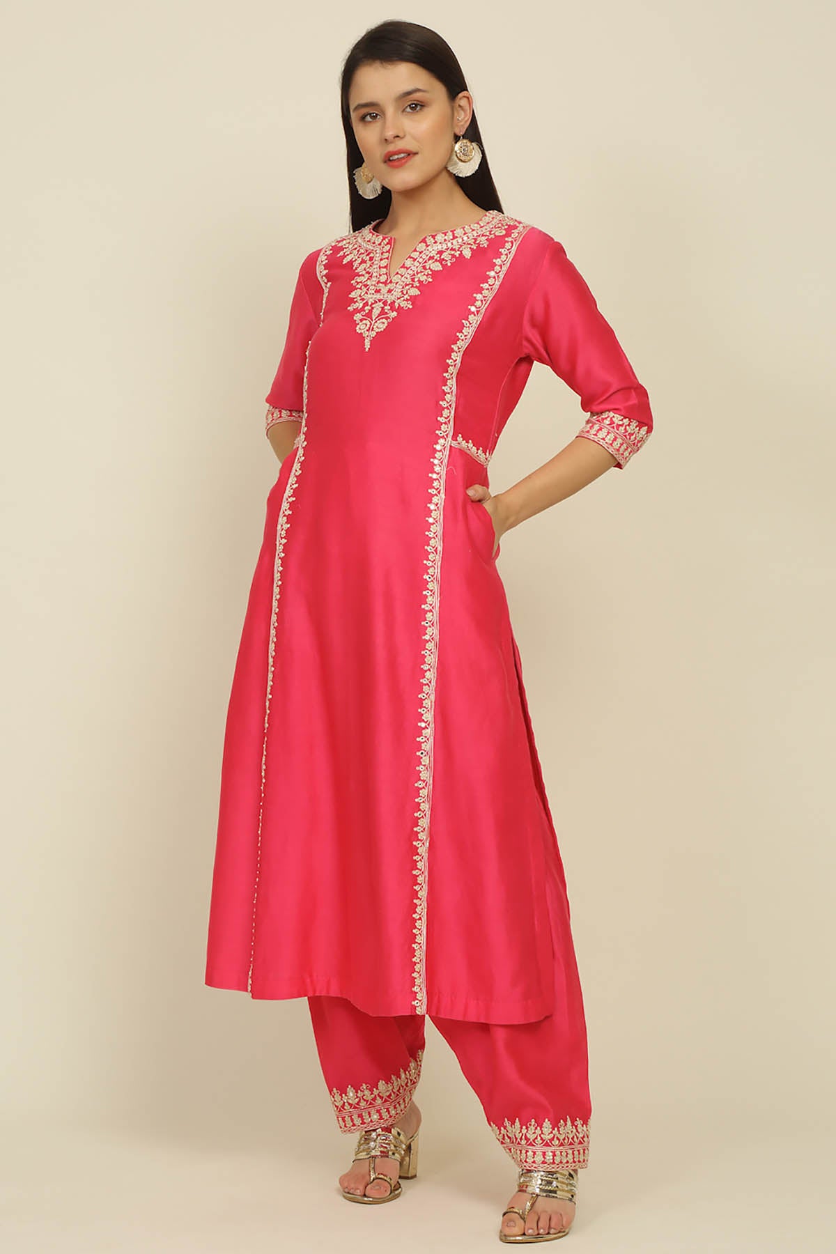 Fuchsia Chanderi Dori Kurta Set