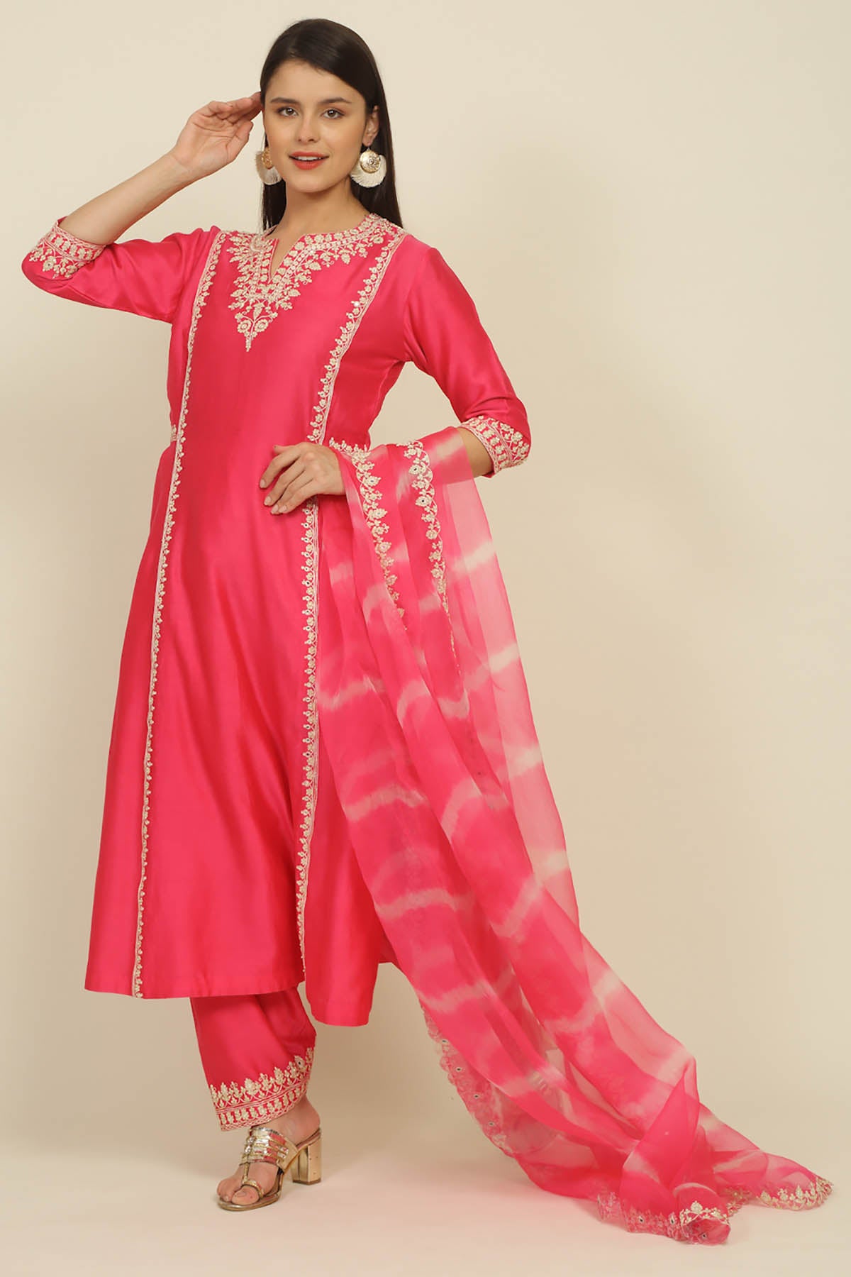 Fuchsia Chanderi Dori Kurta Set
