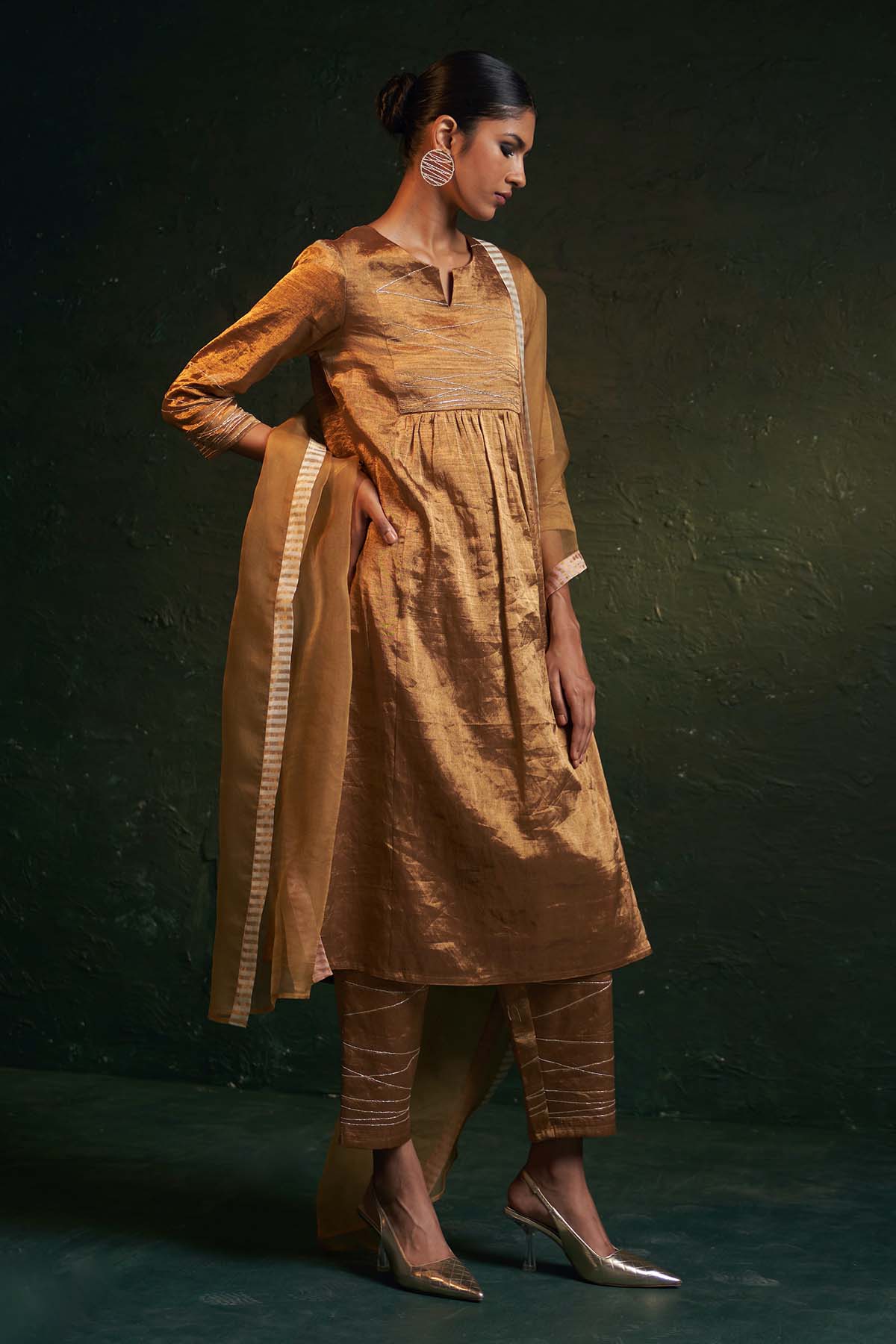 Dori Embroidered Gold Kurta Set