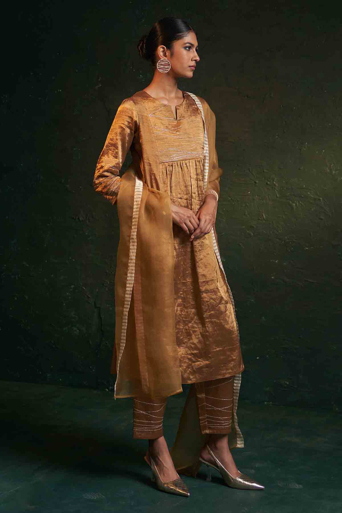 Dori Embroidered Gold Kurta Set