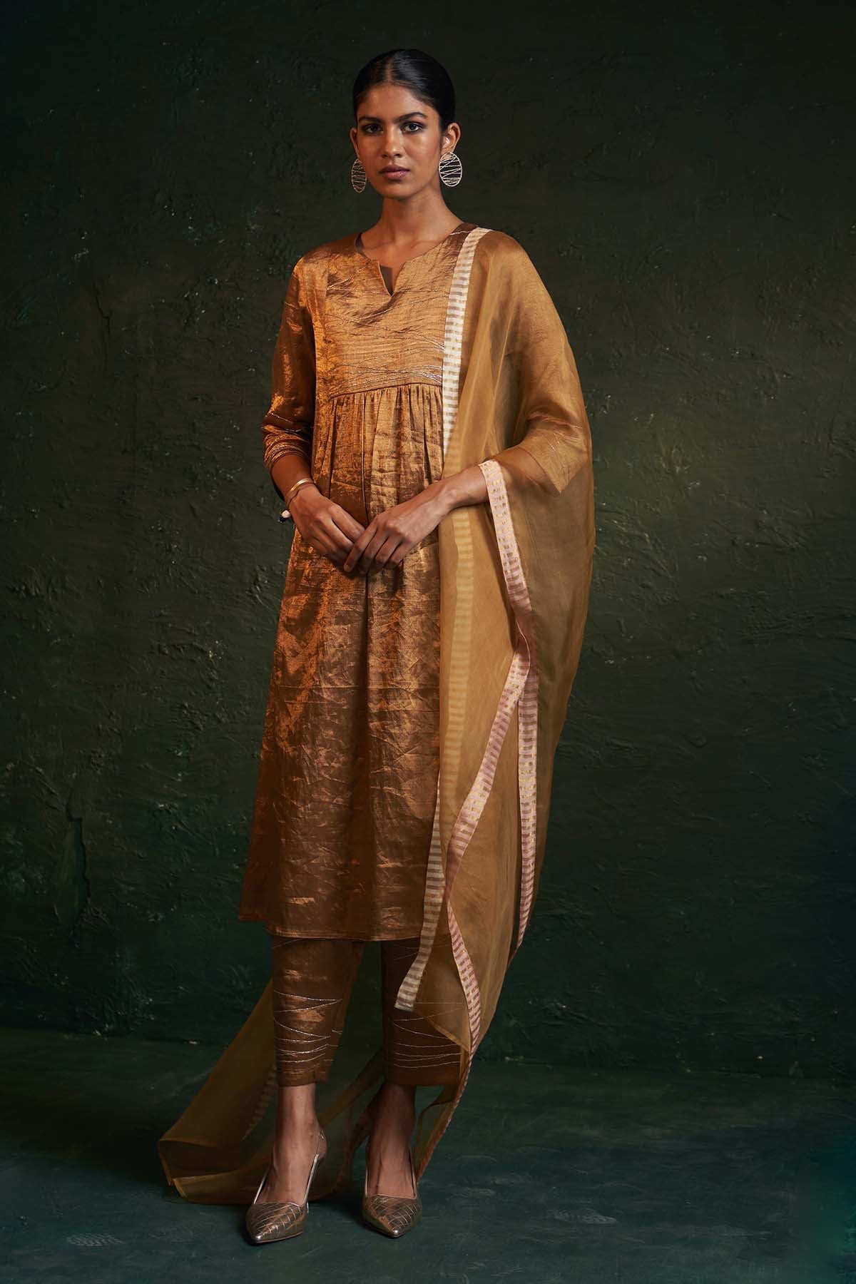 Buy Dori Embroidered Gold Kurta Set by Charkhee for women online at ScrollnShops