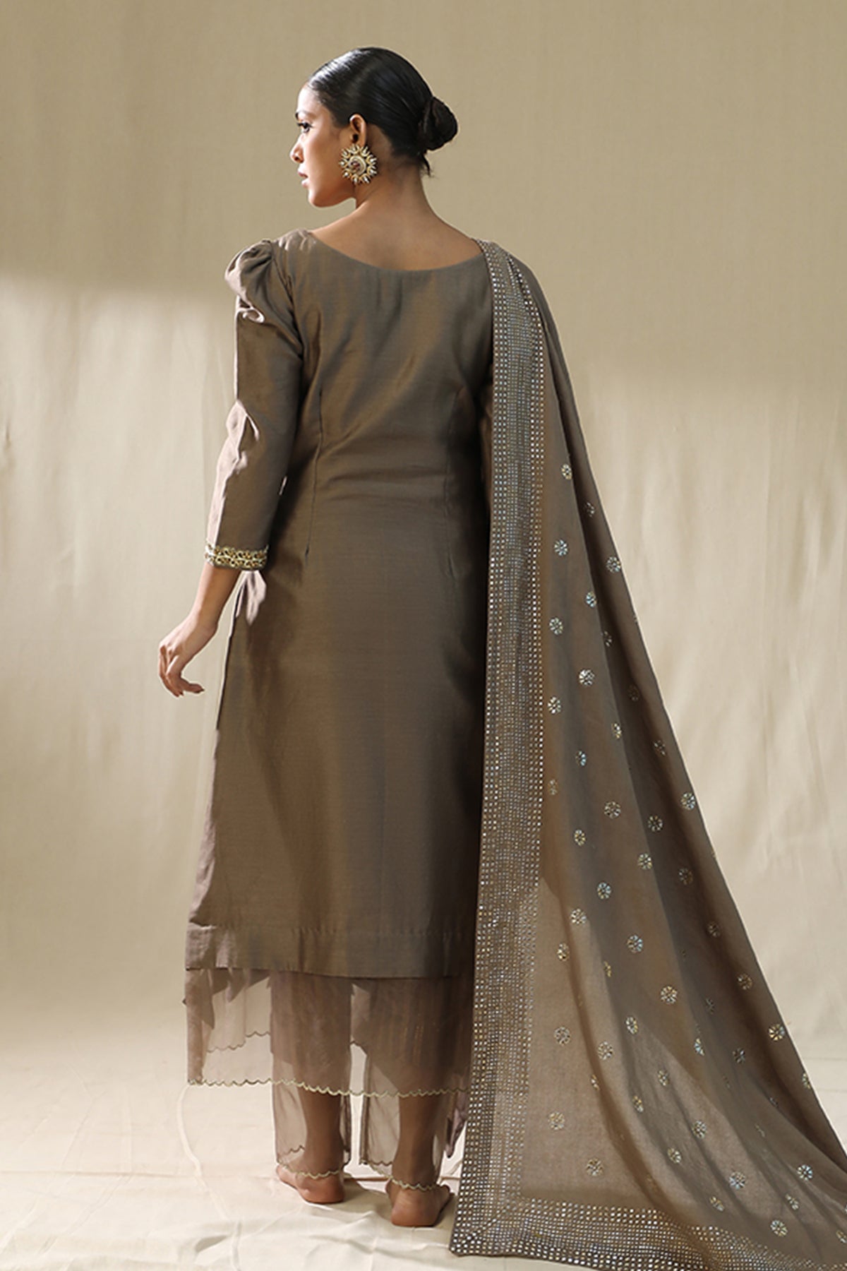 Dori Embroidered Mocha Kurta Set