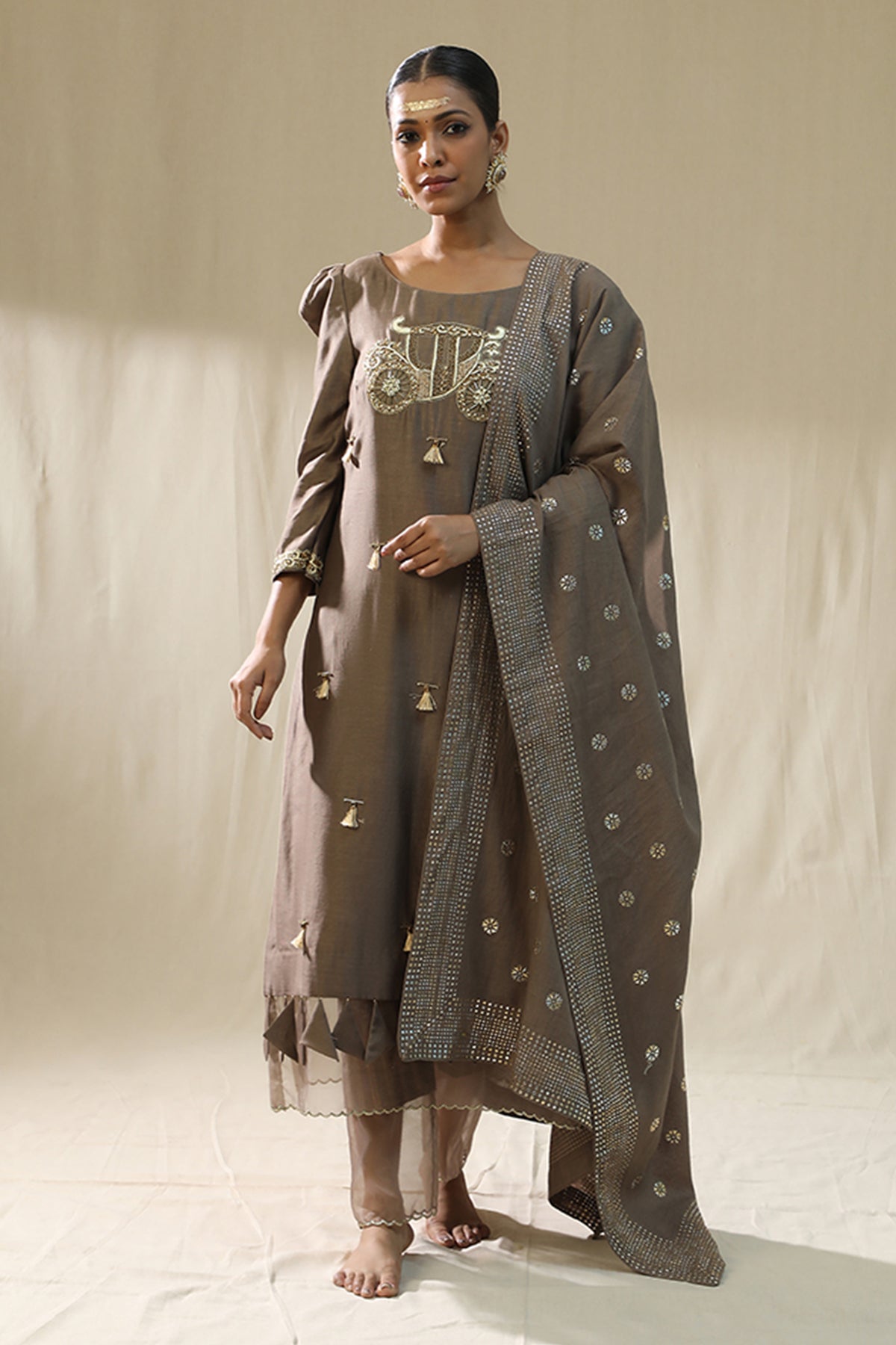 Buy Dori Embroidered Mocha Kurta Set by Arpita Sulakshana for women online at ScrollnShops