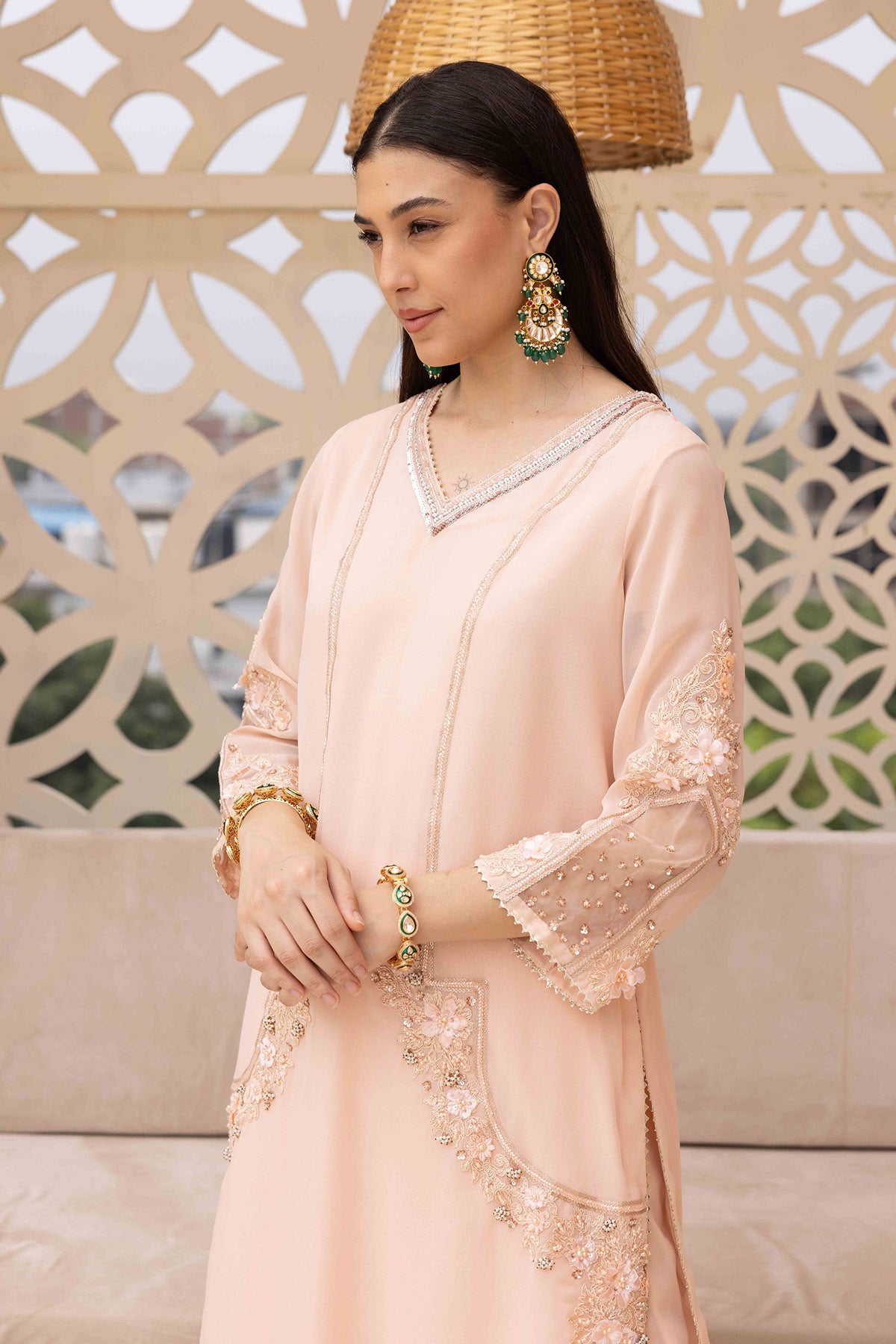 Dori Embroidered Peach Kurta Set