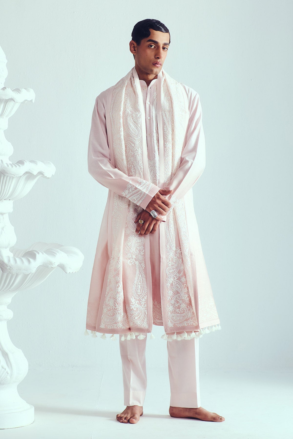 Buy Dori Embroidered Pink Kurta Set by WABI SABI for Men online at ScrollnShops