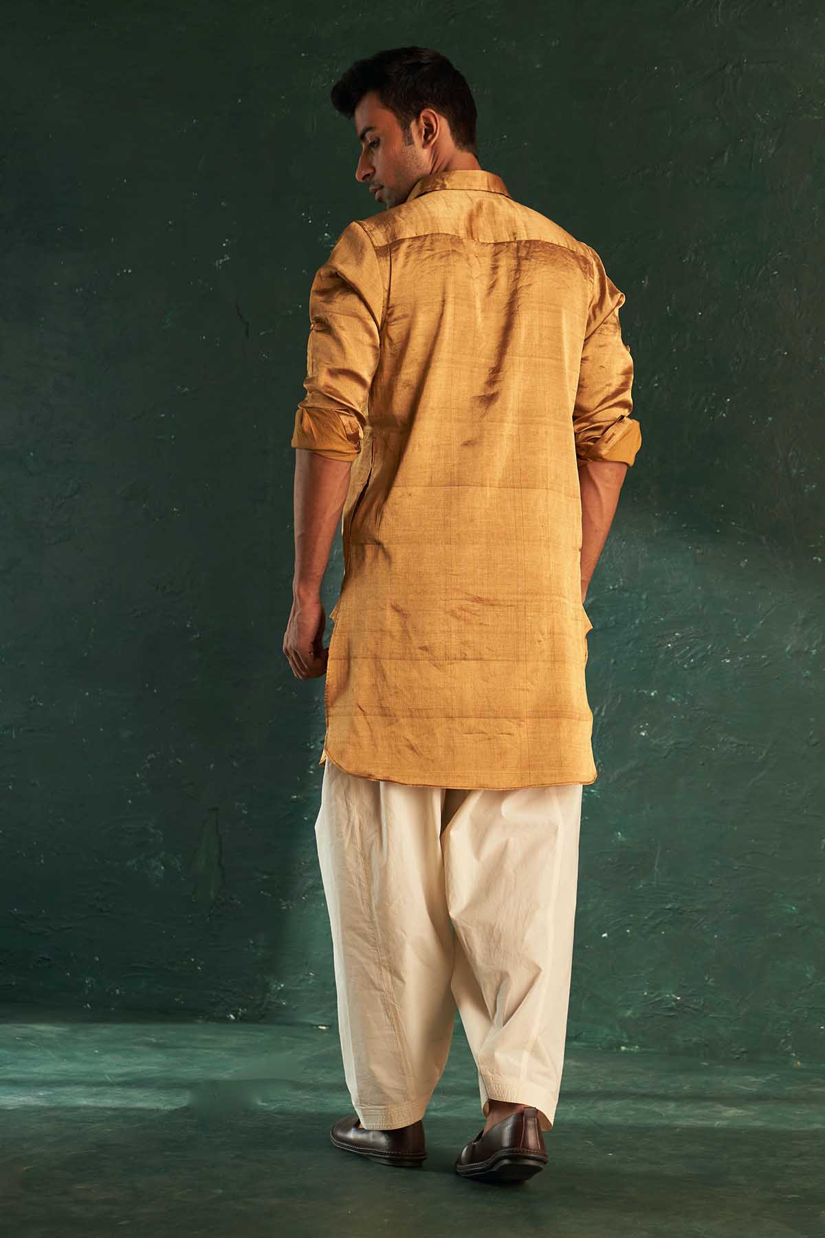 Doriwork Gold Pathani Kurta Set