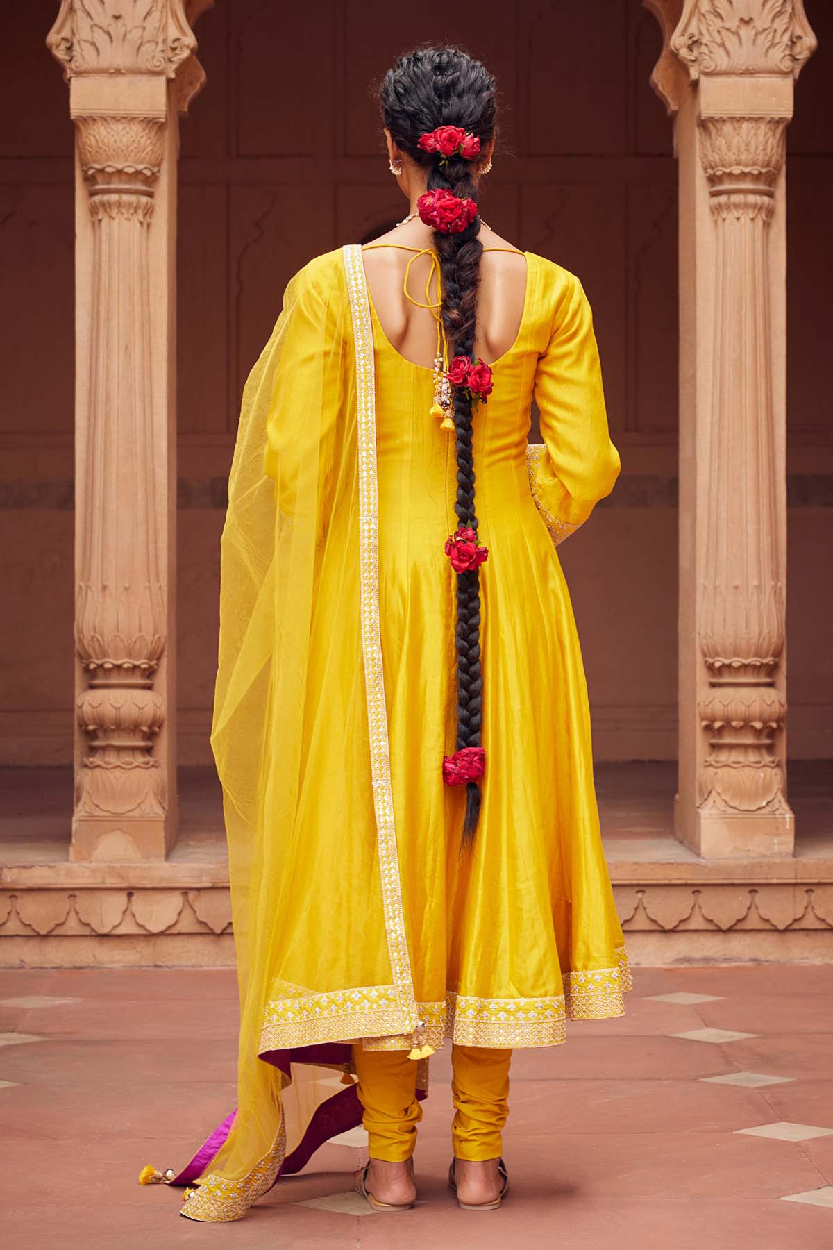 Yellow Chanderi Kalidar Set