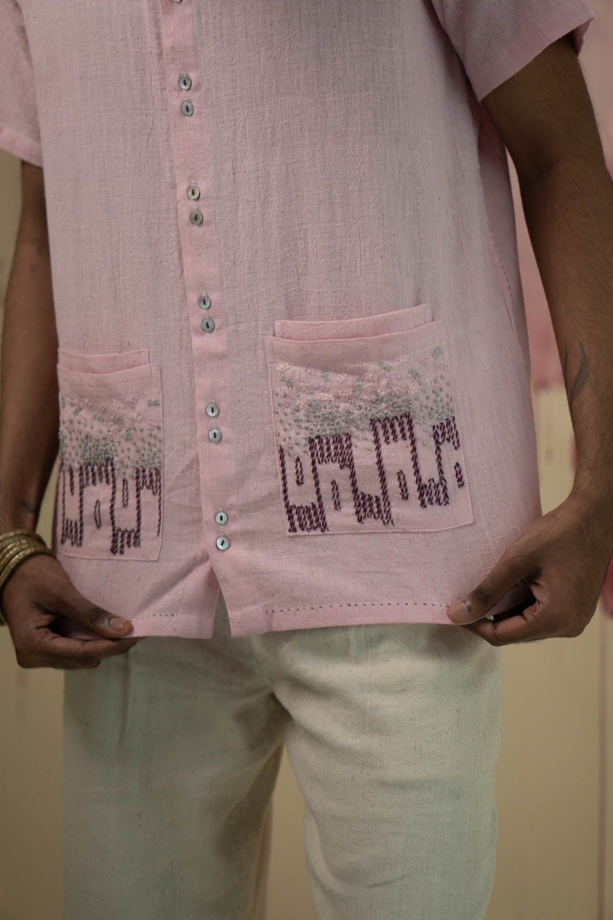 Double Pocket Cotton Pink Shirt