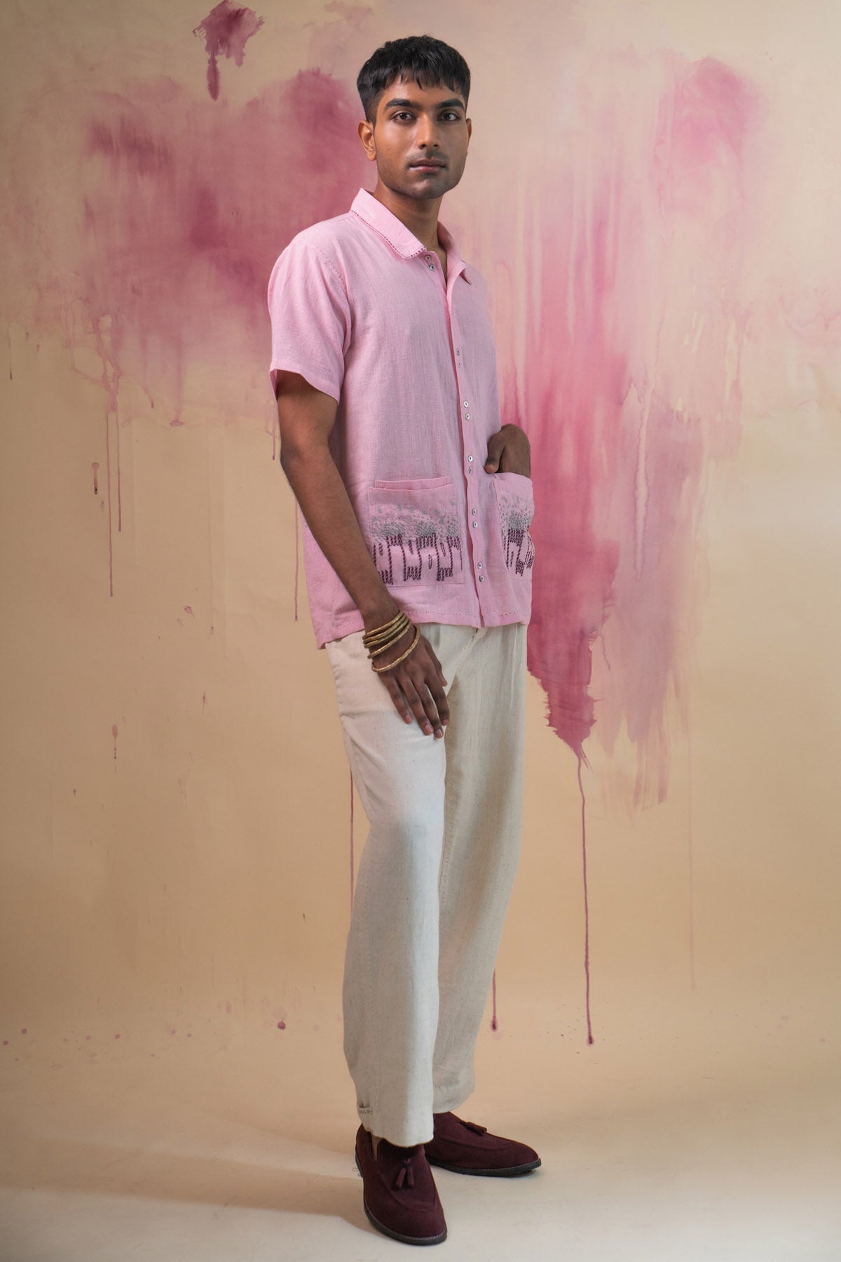 Double Pocket Cotton Pink Shirt