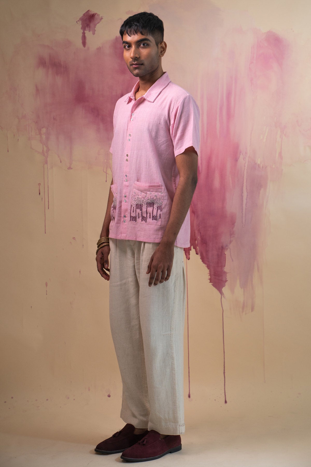 Double Pocket Cotton Pink Shirt