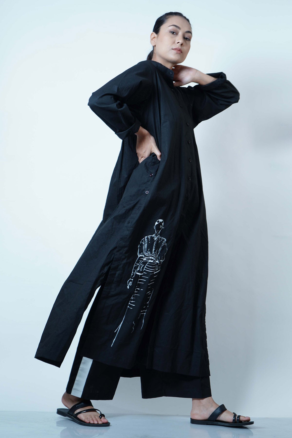 Black Cotton Poplin Shirt Tunic