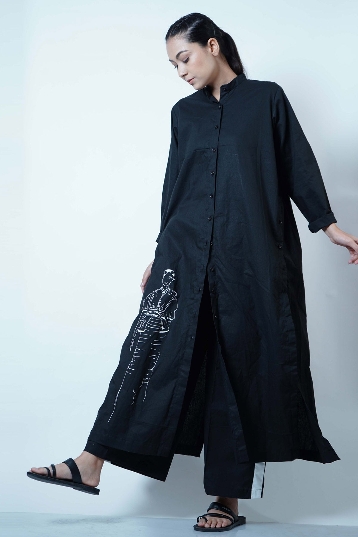 Black Cotton Poplin Shirt Tunic