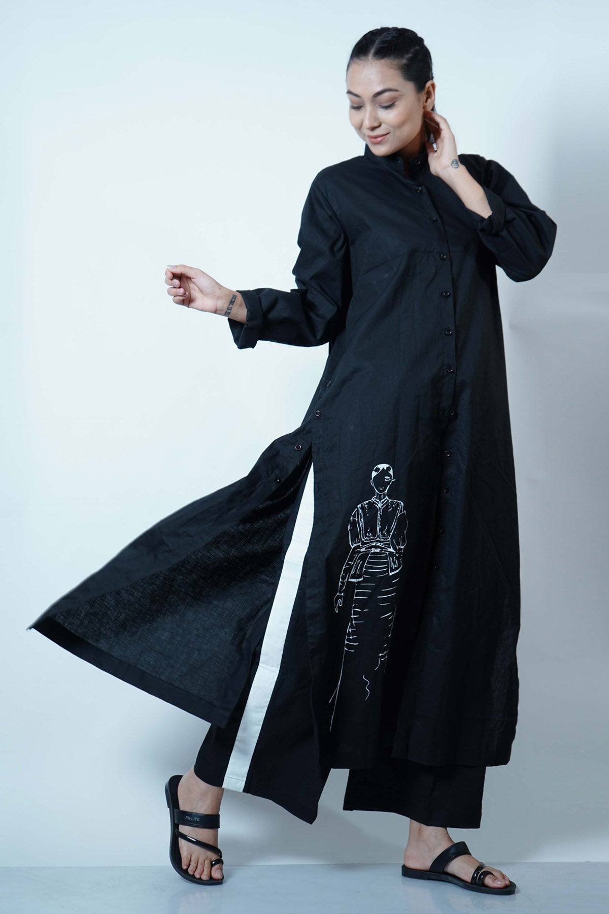 Black Cotton Poplin Shirt Tunic