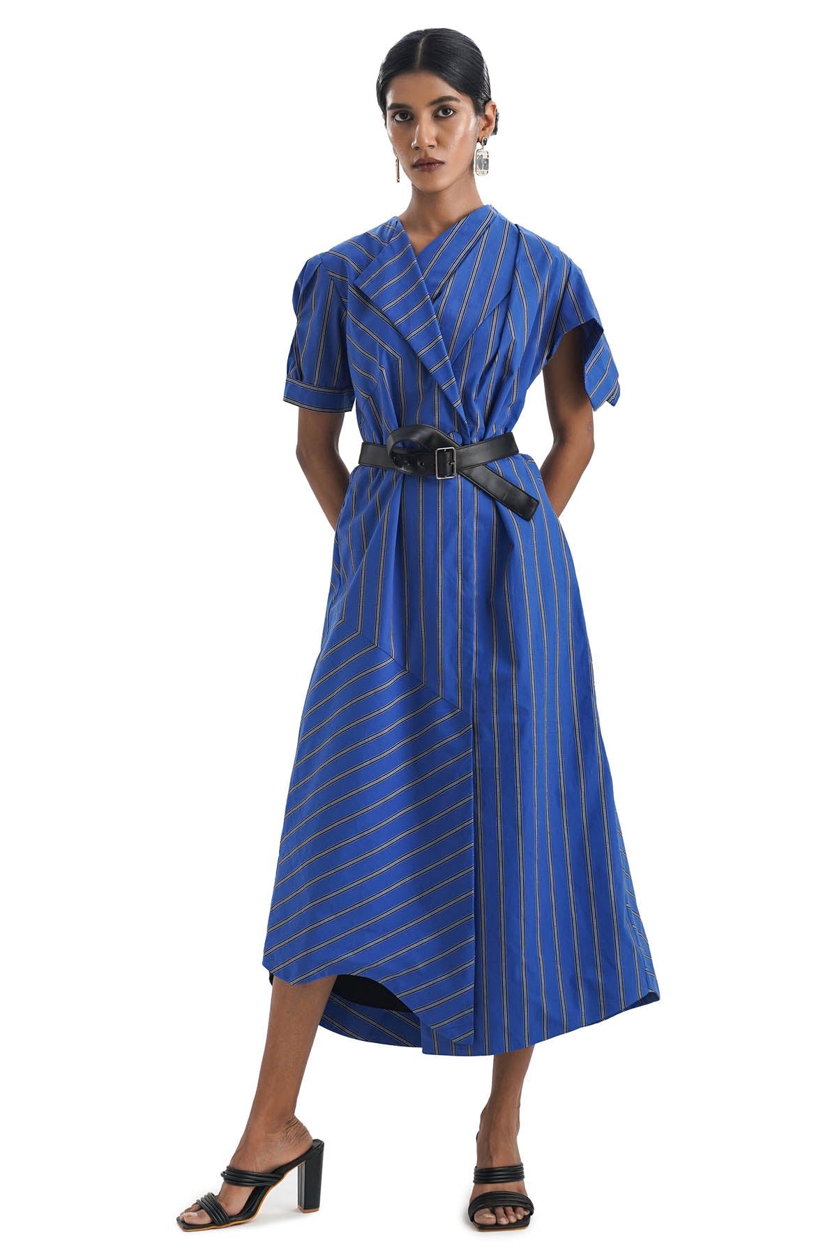 Buy Notre Ame Draped Blue Stripe Cotton Dress For Women Online at ScrollnShops