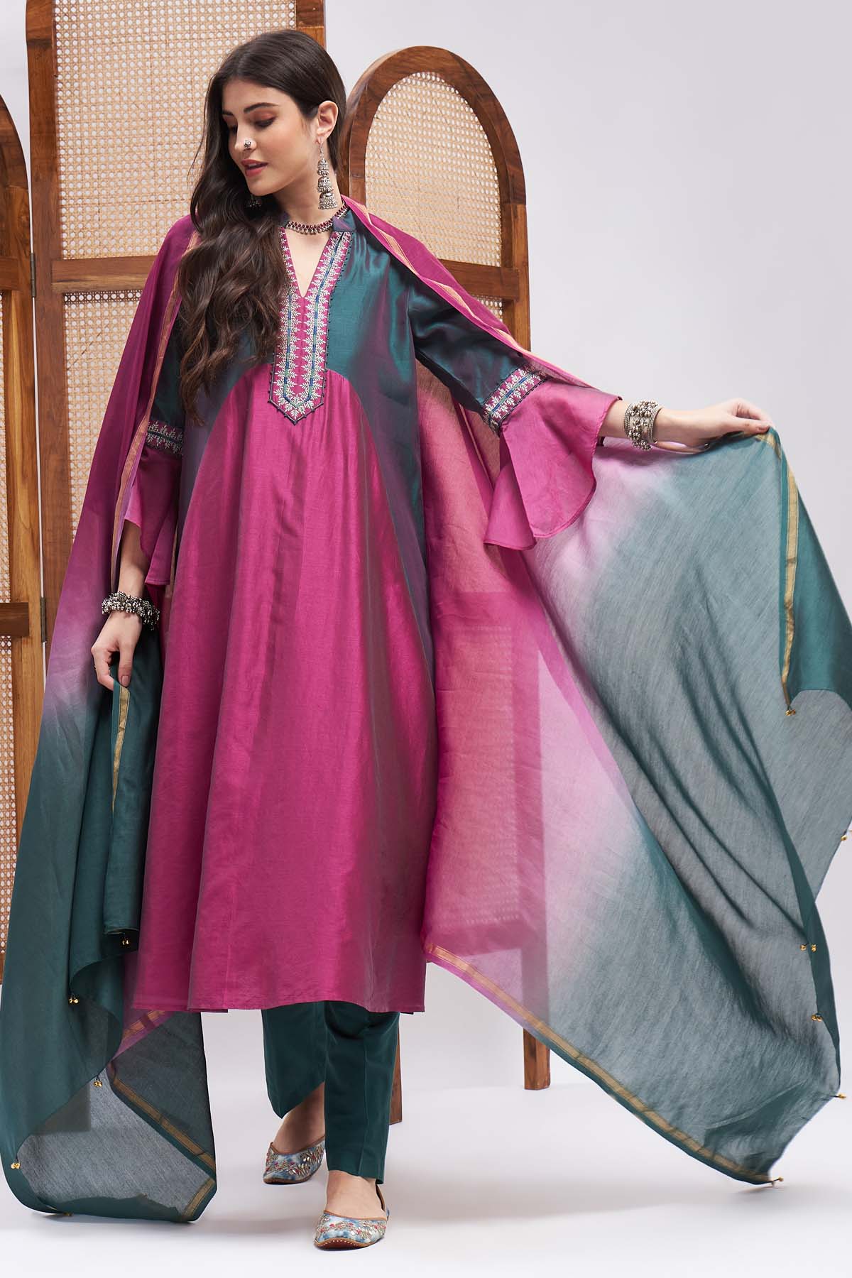 Dual Tone Chanderi Kurta Set