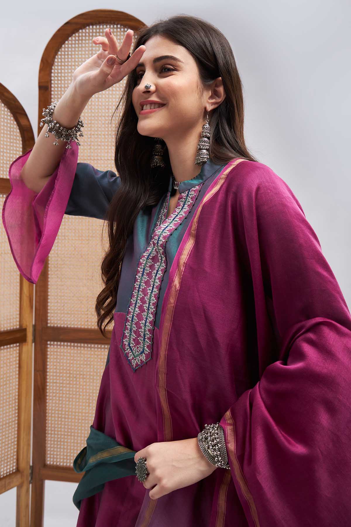 Dual Tone Chanderi Kurta Set