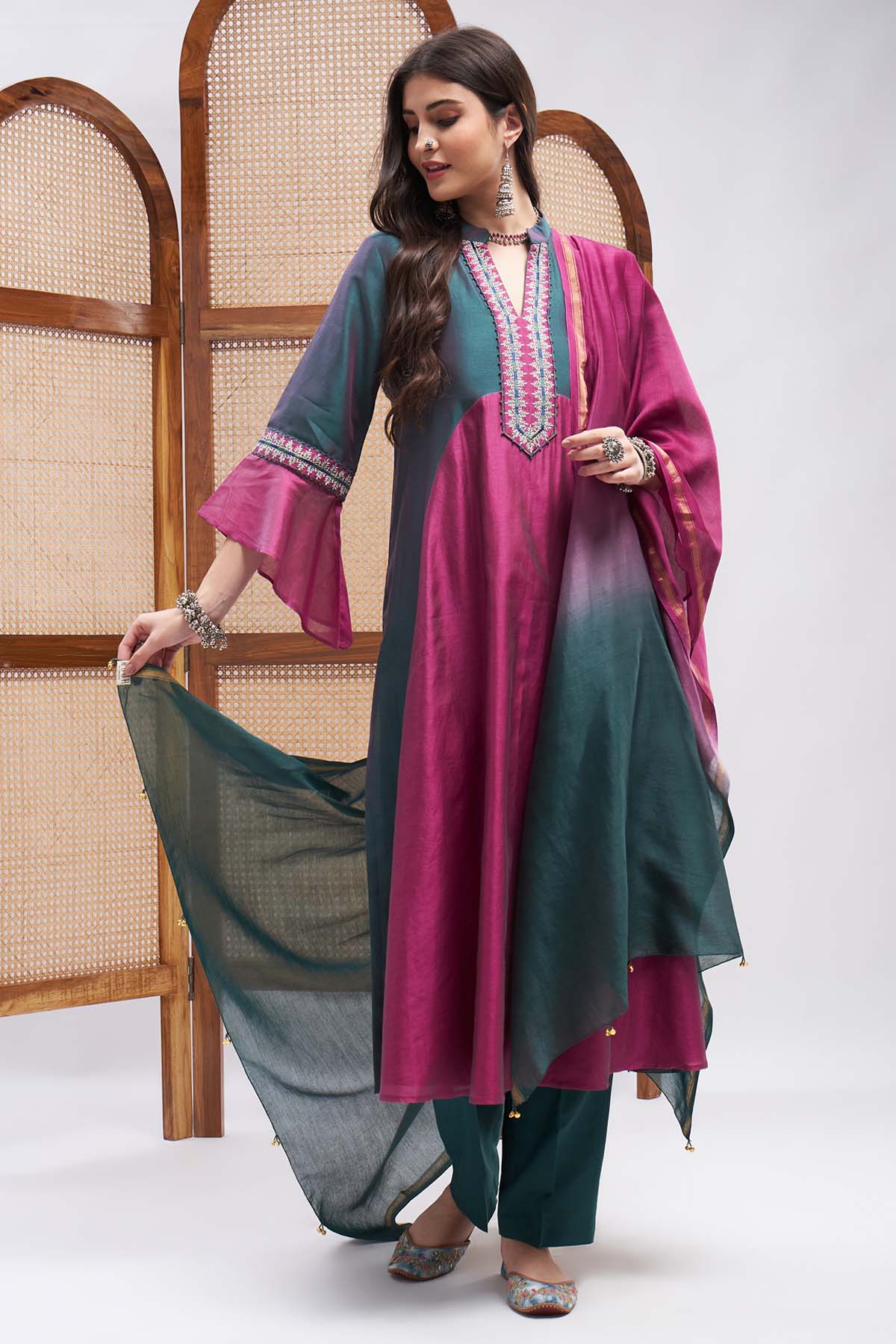 Dual Tone Chanderi Kurta Set