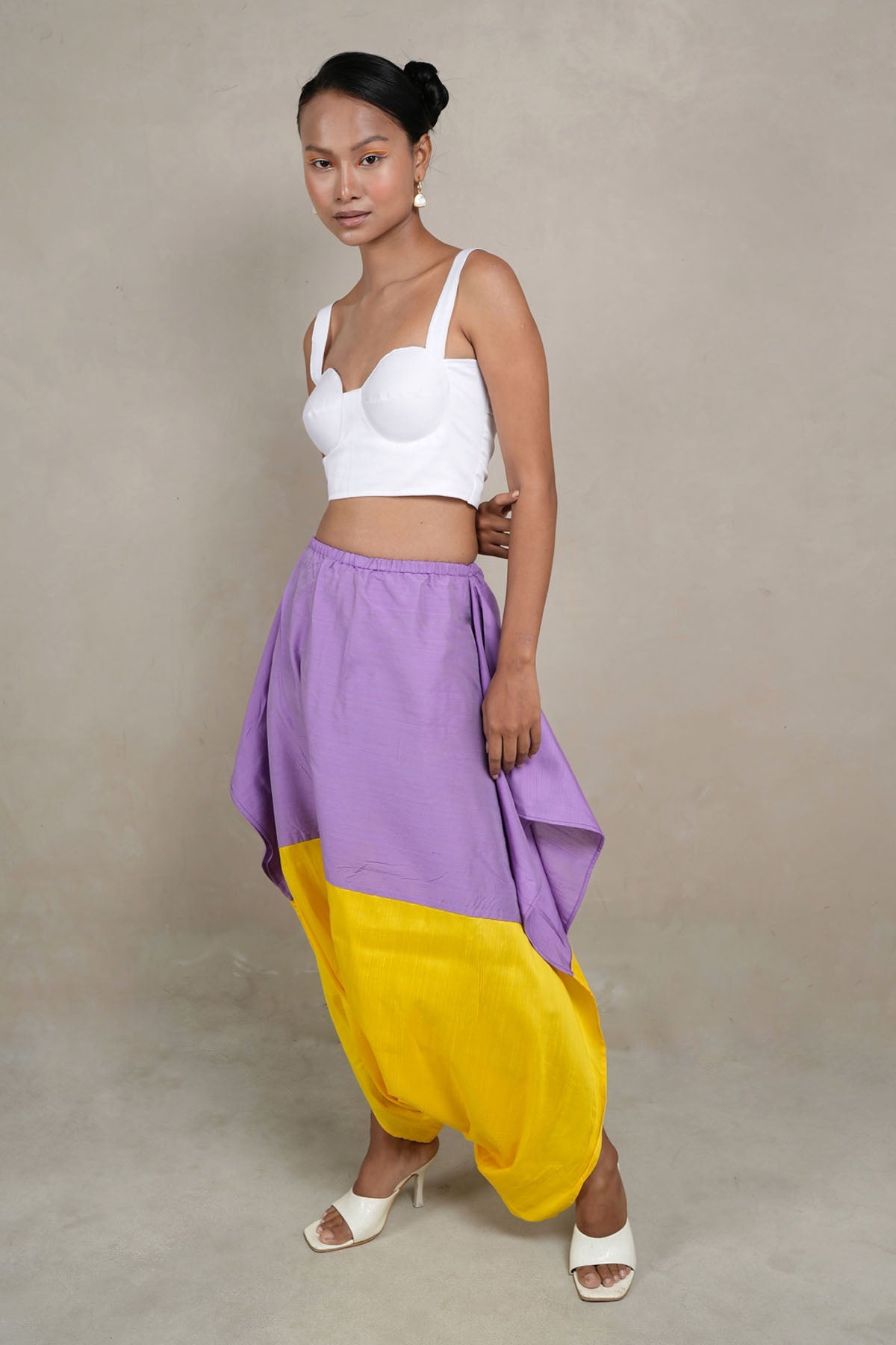 Buy Dual Tone Slub Silk Skirt For Women by SewSutra Available online at ScrollnShops