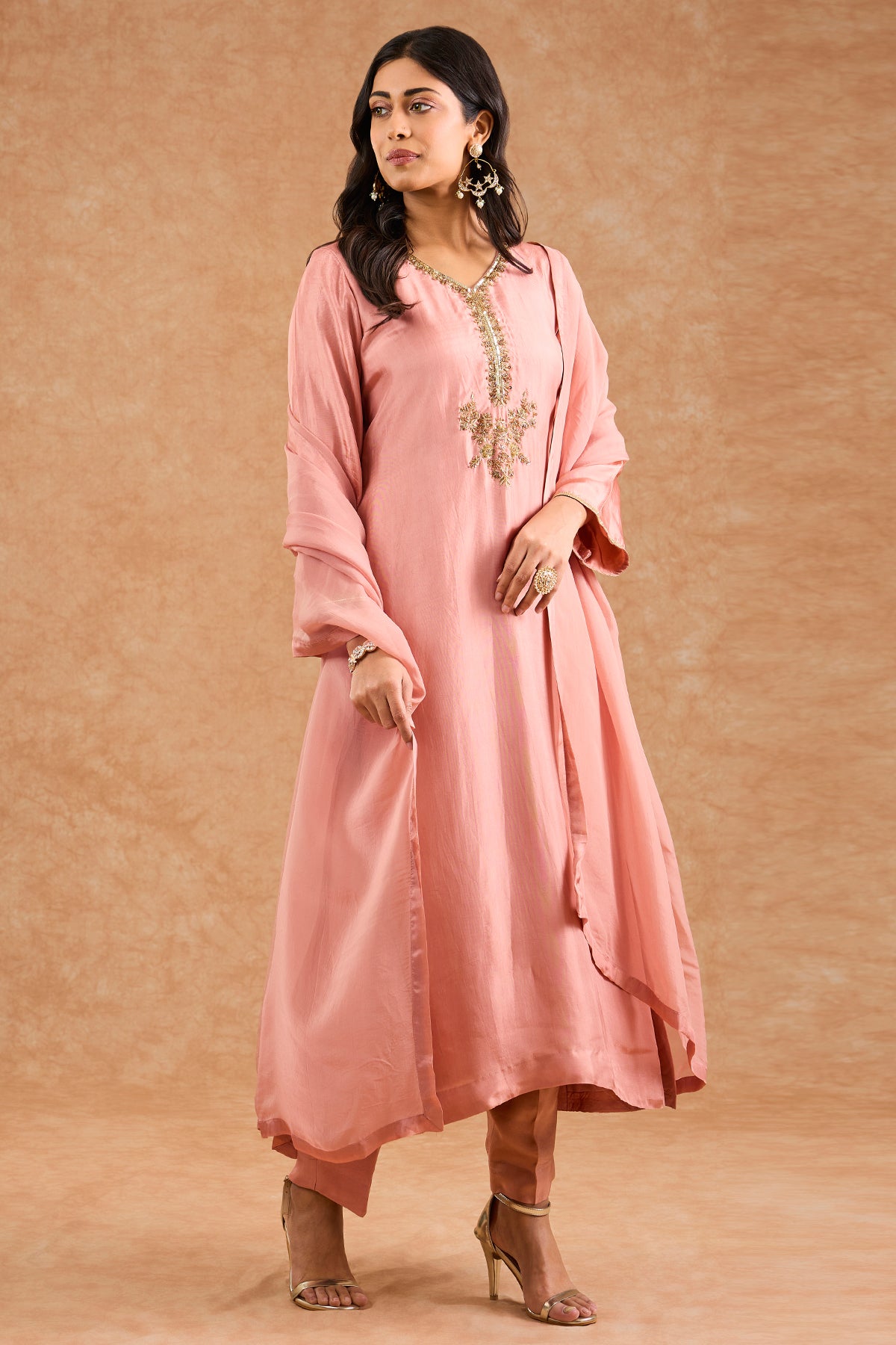 Dull Peach Opara Silk Kurta Set
